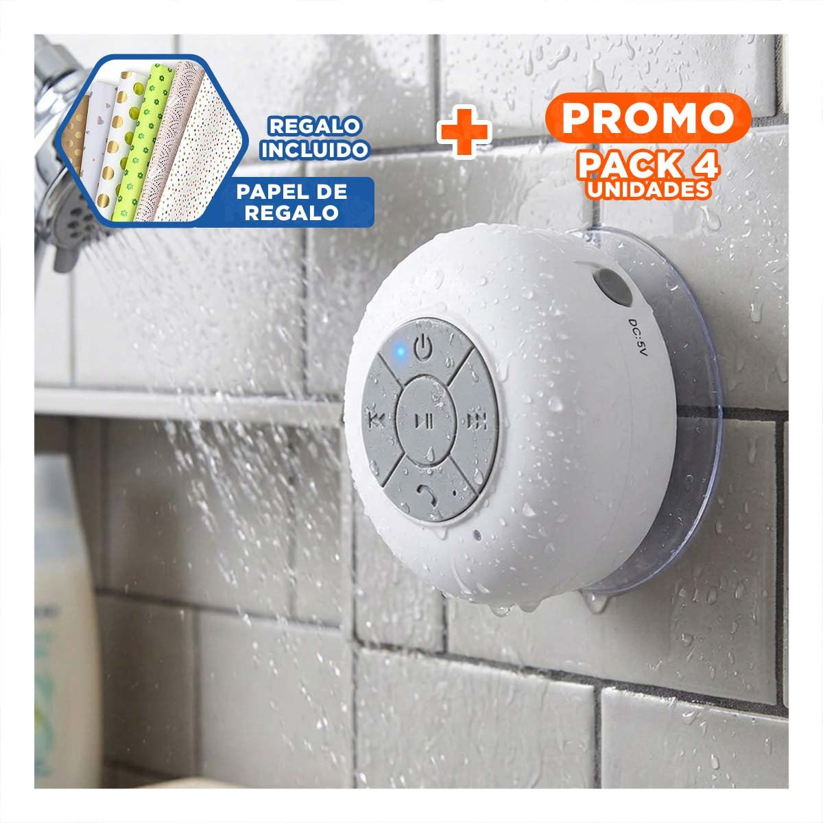 PACK4 SISTEMA BLANCO CON SONIDO BLUETOOTH PARA ESCUCHAR CANCIONES EN CASA Y+PAPEL REGALO - 1