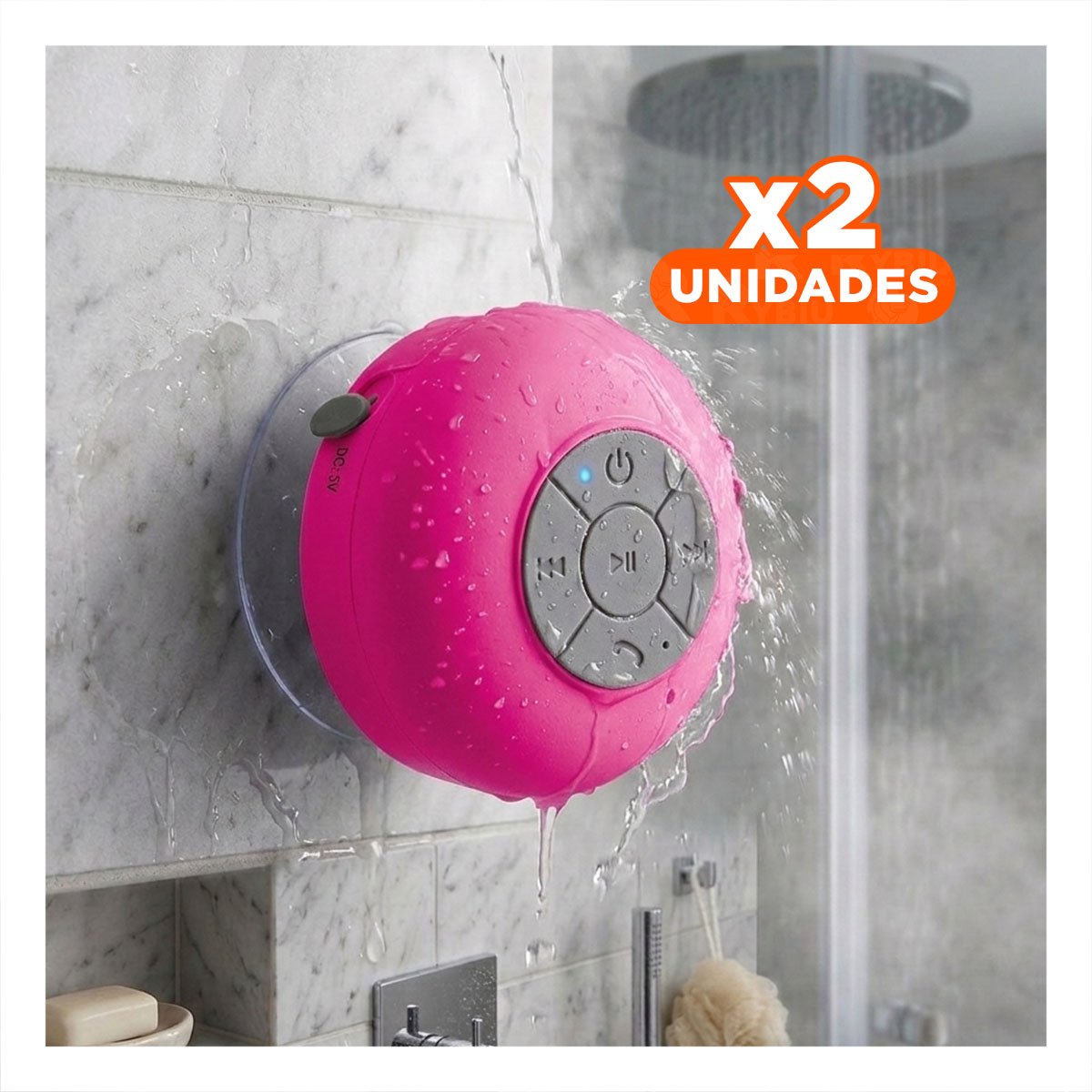 PACK2 BOCINA ROSADO CON TECNOLOGIA BLUETOOTH PARA ESCUCHAR AUDIO EN EL BANO Y+REGALO STICKER - 1