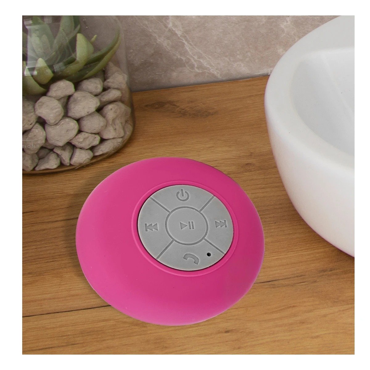PACK2 BOCINA ROSADO CON TECNOLOGIA BLUETOOTH PARA ESCUCHAR AUDIO EN EL BANO Y+REGALO STICKER - 5