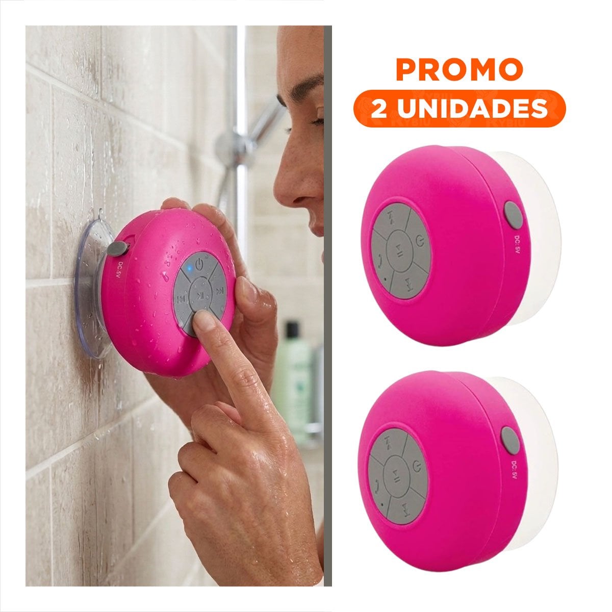 PACK2 PARLANTE ROSADO PARA BANO CON CONEXION BLUETOOTH Y SONIDO CLARO - 1
