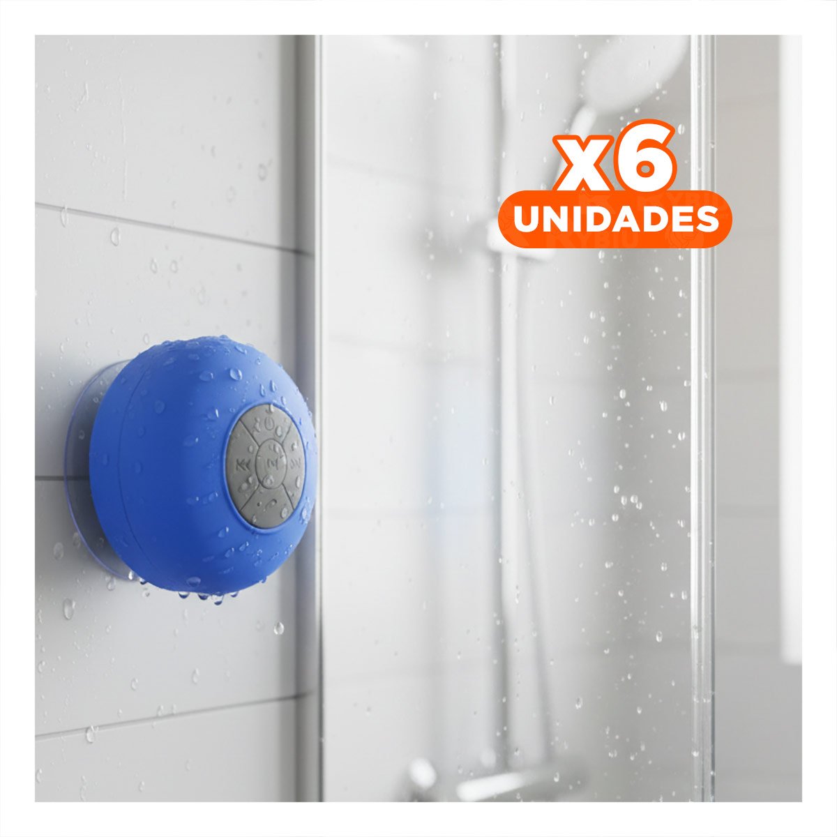 PACK6 ALTAVOZ AZUL CON FUNCION BLUETOOTH PARA ESCUCHAR MUSICA BAJO LA DUCHA Y+REGALO STICKER - 1
