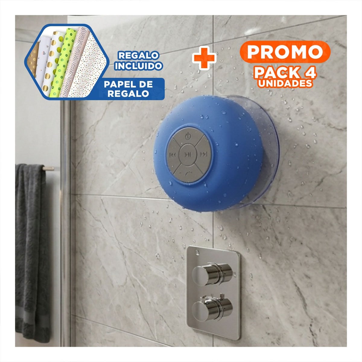 PACK4 EQUIPO AZUL DE AUDIO CON CONEXION BLUETOOTH PARA ESCUCHAR CANCIONES Y+PAPEL REGALO - 1