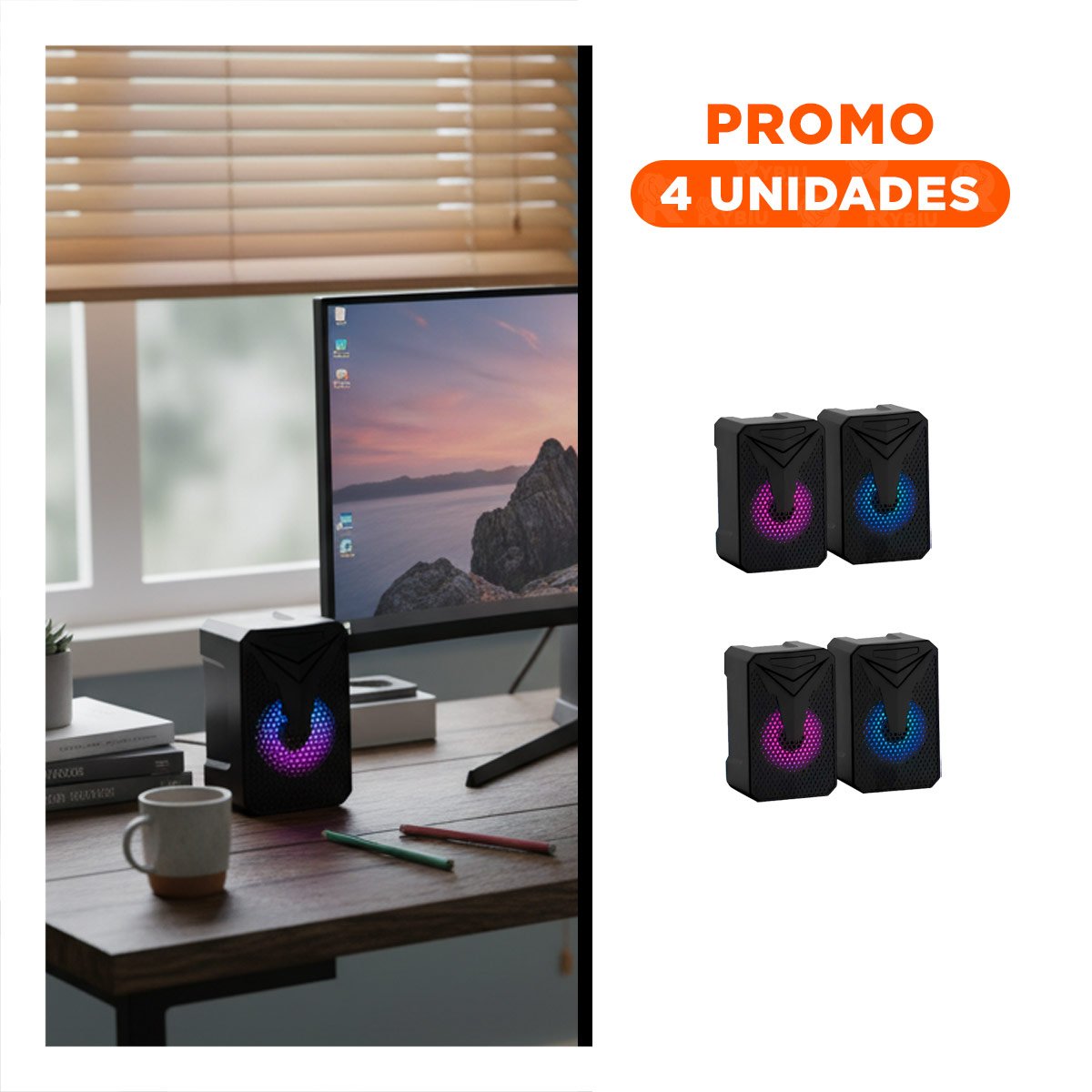 PACK4 BOCINA DE AUDIO COMPACTA CON SONIDO NITIDO PARA LAPTOP Y ESCRITORIO Y+REGALO STICKER - 1