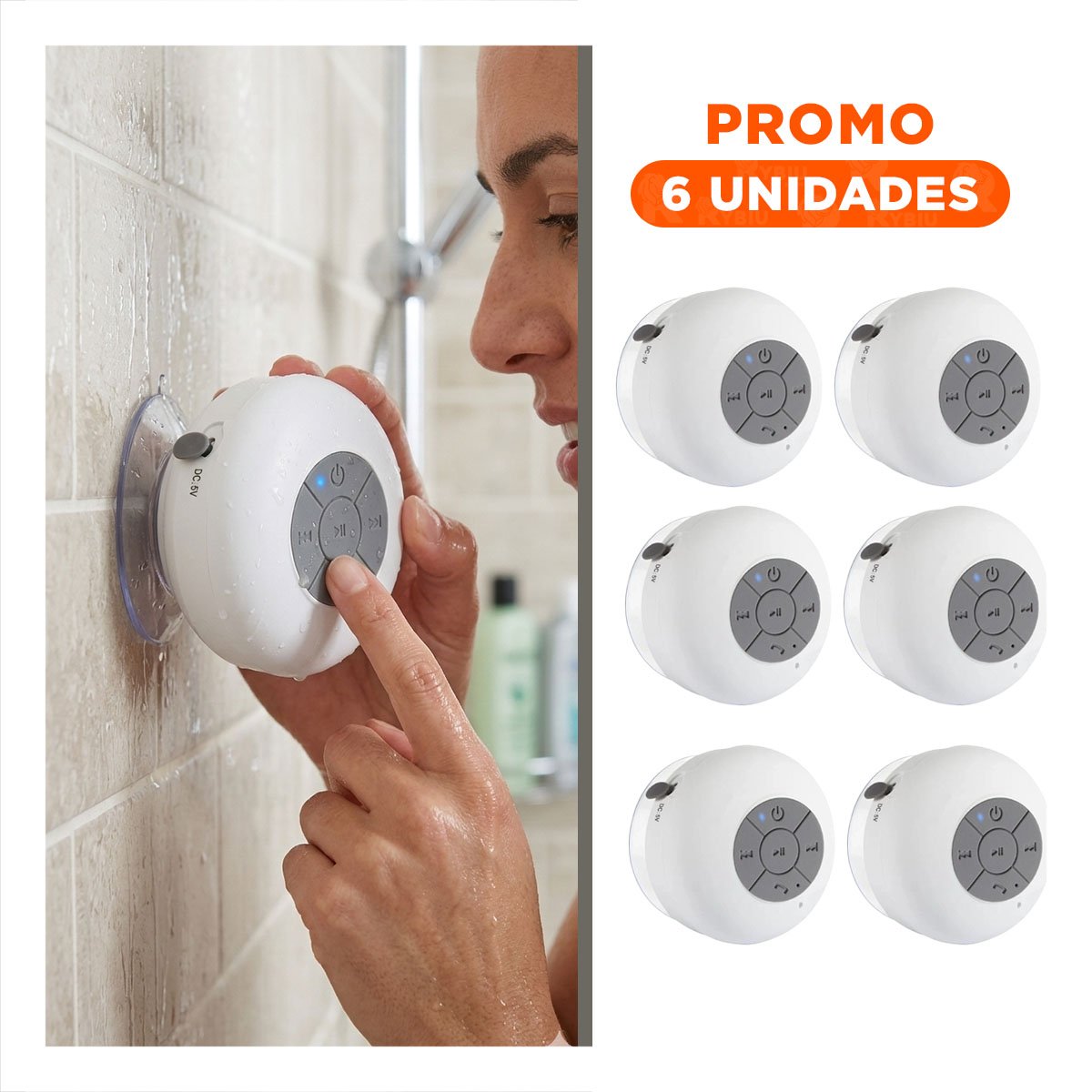 PACK6 PARLANTE BLANCO CON TECNOLOGIA BLUETOOTH PARA AMBIENTE MUSICAL EN BANO - 1