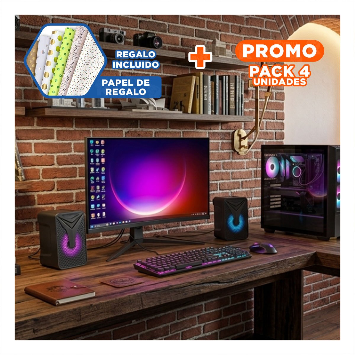 PACK4 ALTAVOZ PORTATIL MODERNO CON SONIDO BALANCEADO PARA REUNIONES Y HOGAR Y+PAPEL REGALO - 1