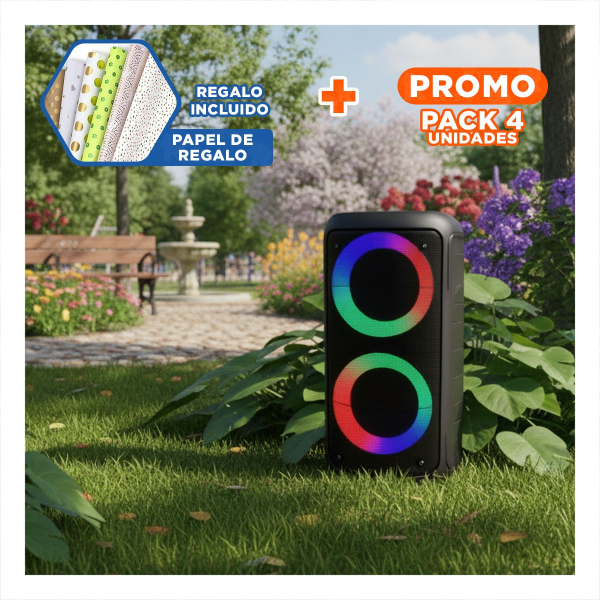 PACK4 BOCINA MODERNA NEGRA CON TECNOLOGIA BLUETOOTH PARA REPRODUCCION DE MUSICA Y+PAPEL REGALO - 1