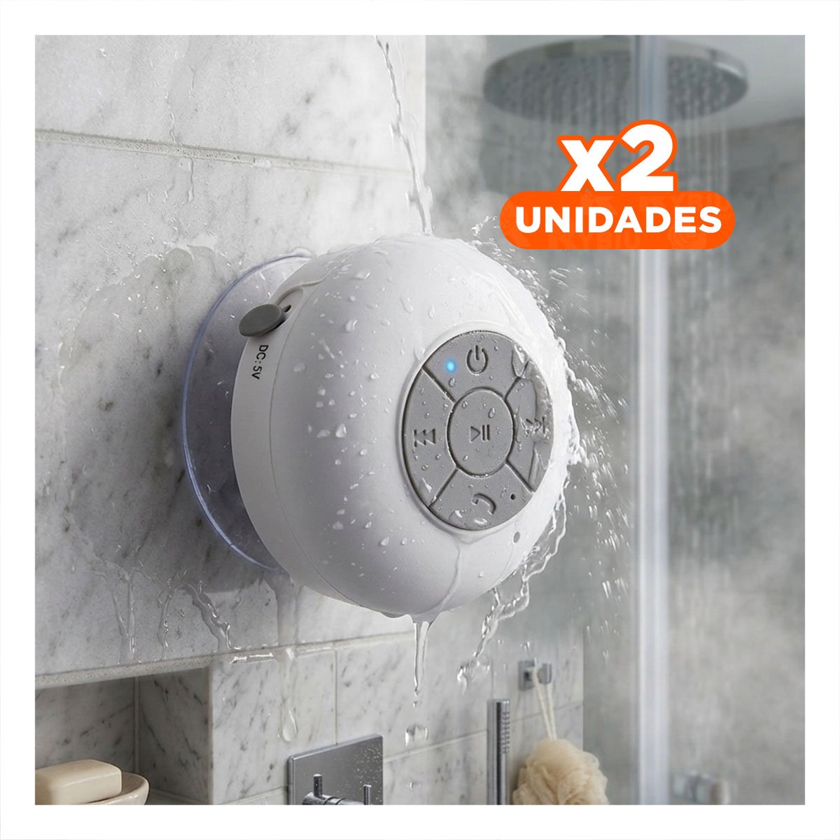 PACK2 BOCINA BLANCO CON TECNOLOGIA BLUETOOTH PARA DISFRUTAR MUSICA EN BANO Y+REGALO STICKER - 1