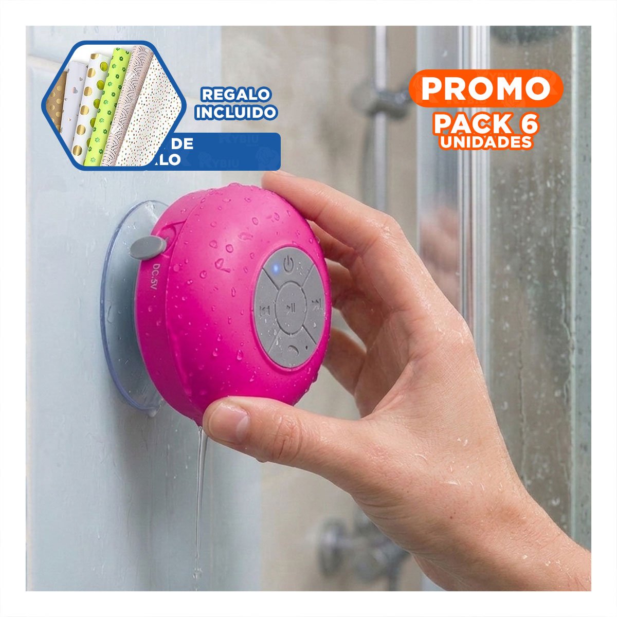 PACK6 ALTAVOZ ROSADO CON CONEXION BLUETOOTH PARA ESCUCHAR CANCIONES BAJO Y+PAPEL REGALO - 1