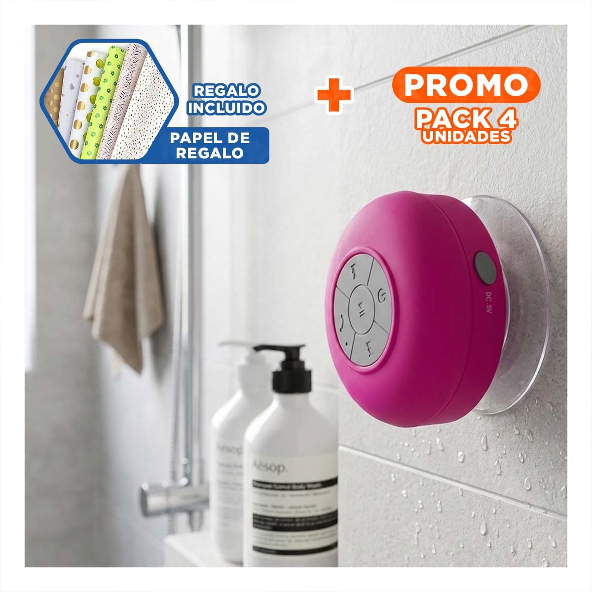 PACK4 SISTEMA DE SONIDO ROSADO CON CONEXION INALAMBRICA PARA MUSICA EN CASA Y+PAPEL REGALO - 1