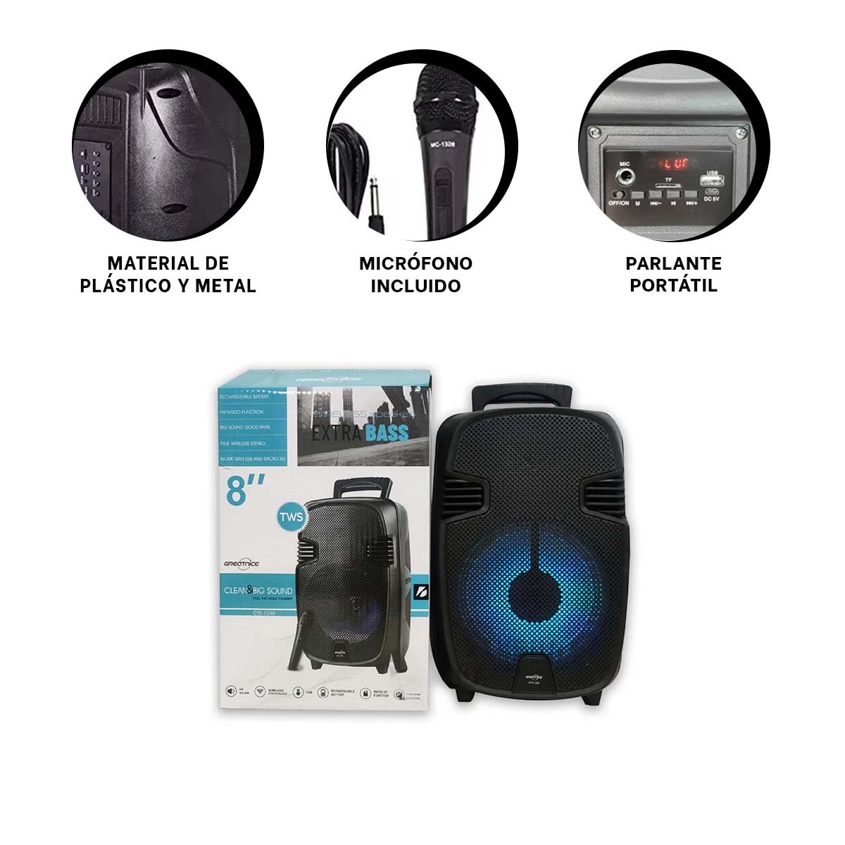 ALTOPARLANTE CON MICROFONO NEGRO CON SONIDO NITIDO PARA FIESTA Y EVENTOS - 3