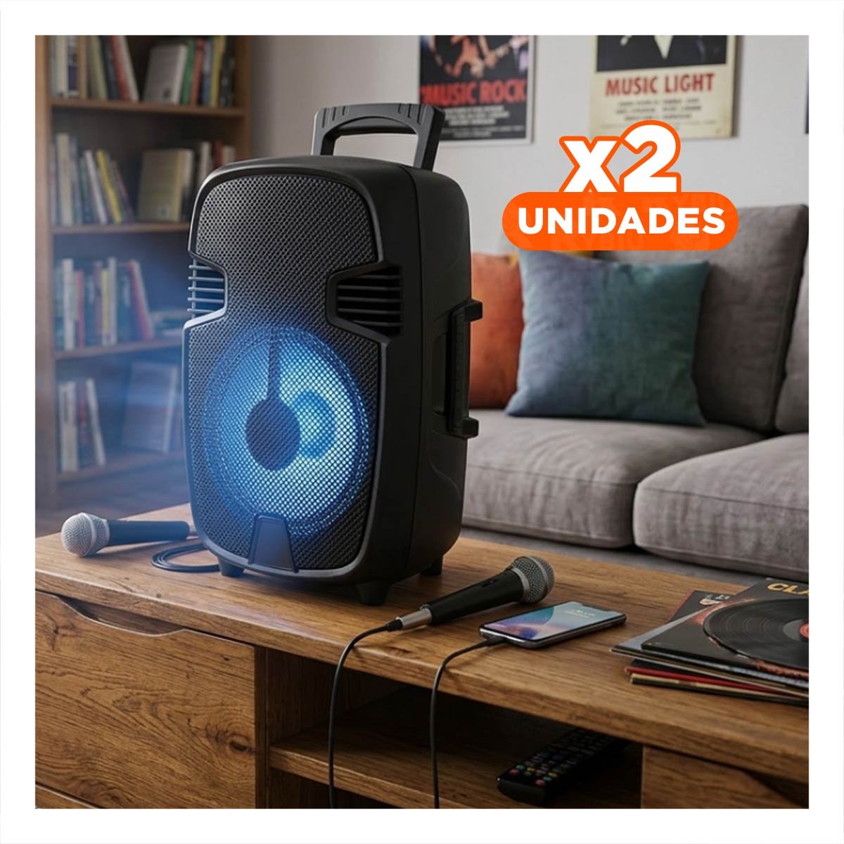 PACK2 EQUIPO NEGRO CON MICROFONO CON AUDIO DIRECTO PARA KARAOKE Y+REGALO STICKER - 1