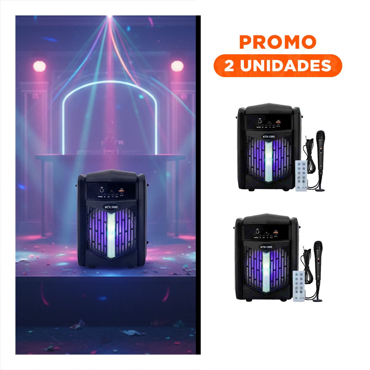 PACK2 ALTAVOZ CON MICROFONO NEGRO PARA ANIMAR FIESTAS CON AUDIO POTENTE Y CLARO - 1