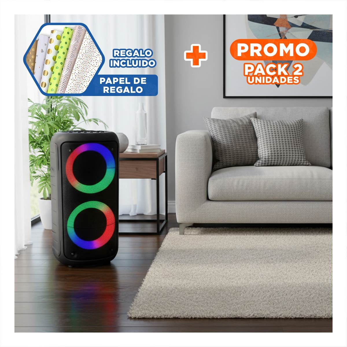 PACK2 DISPOSITIVO NEGRO CON CONEXION BLUETOOTH PARA ESCUCHAR CANCIONES EN CASA Y+PAPEL REGALO - 1