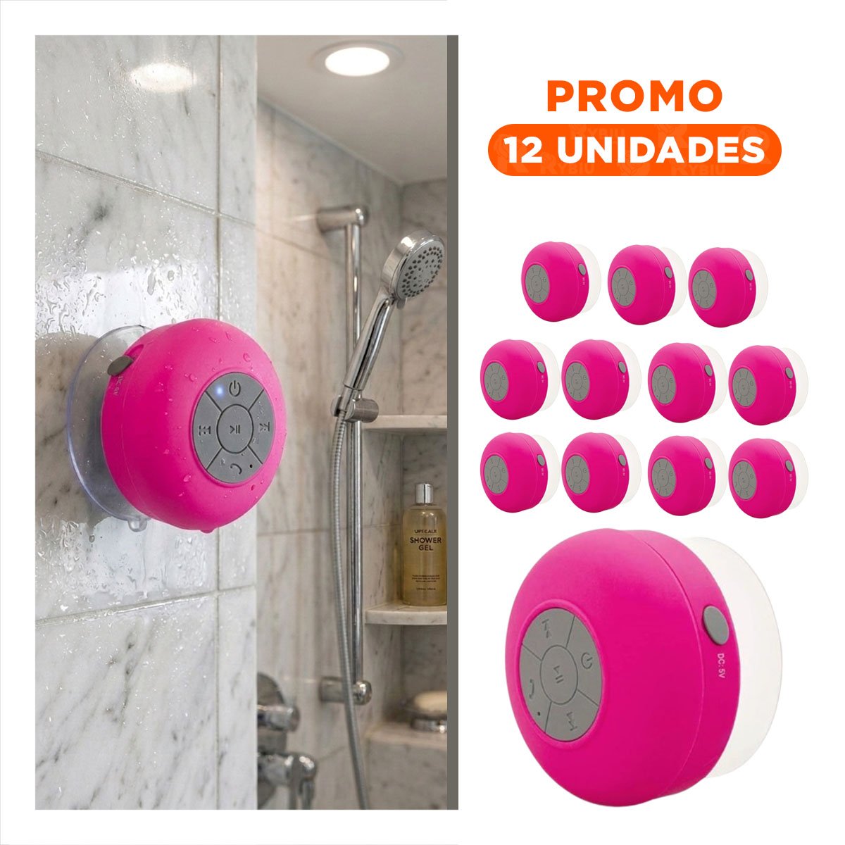 PACK12 DISPOSITIVO ROSADO CON FUNCION BLUETOOTH PARA AMBIENTE MUSICAL EN BANO Y+REGALO STICKER - 1