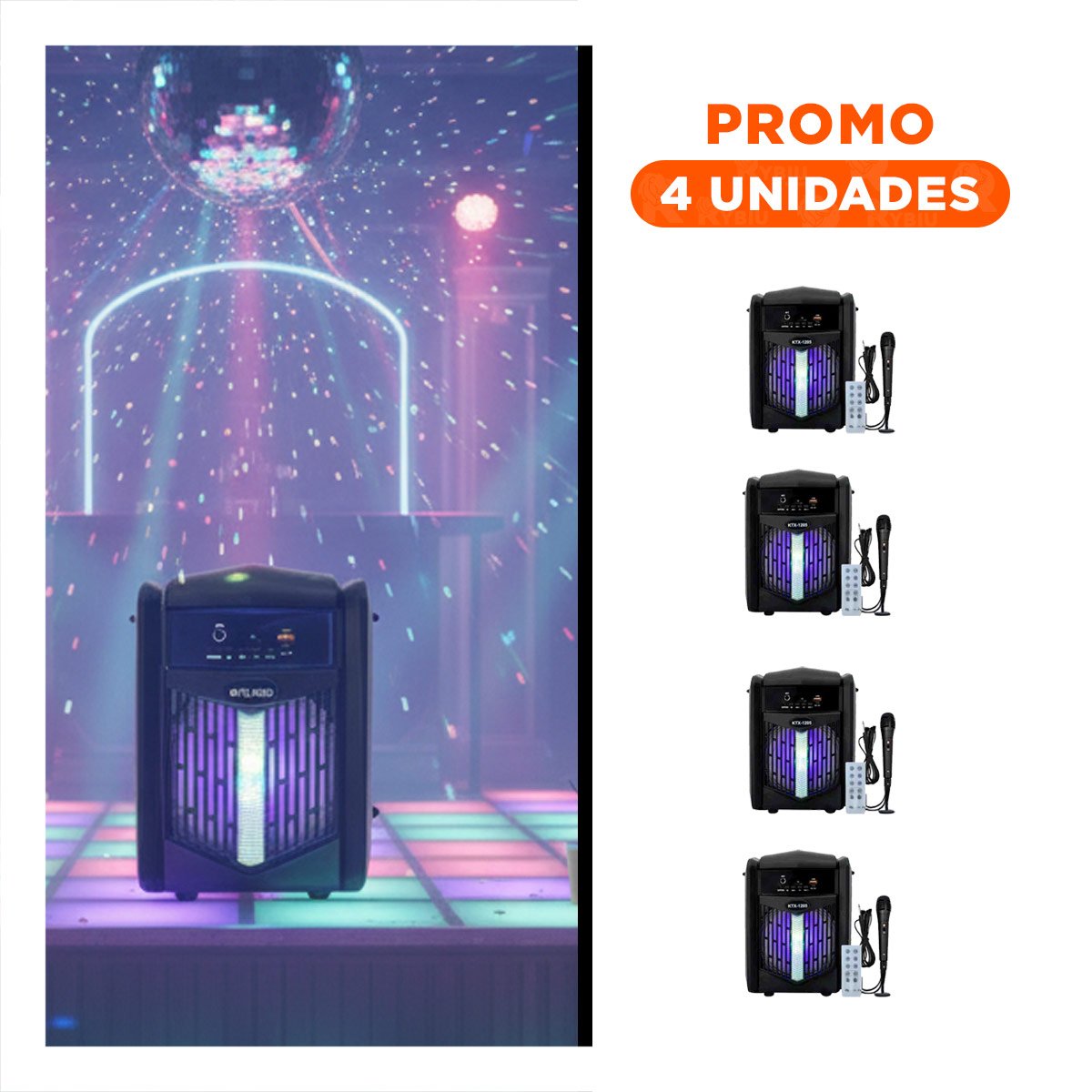 PACK4 ALTAVOZ PORTATIL CON MICROFONO NEGRO PARA KARAOKE EN REUNIONES Y+REGALO STICKER - 1