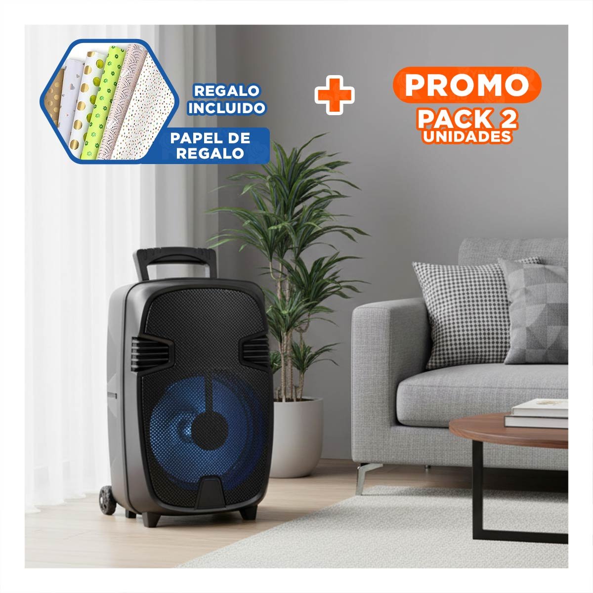 PACK2 EQUIPO CON MICROFONO NEGRO CON SONIDO EXPANSIVO PARA FIESTA Y MUSICA Y+PAPEL REGALO - 1