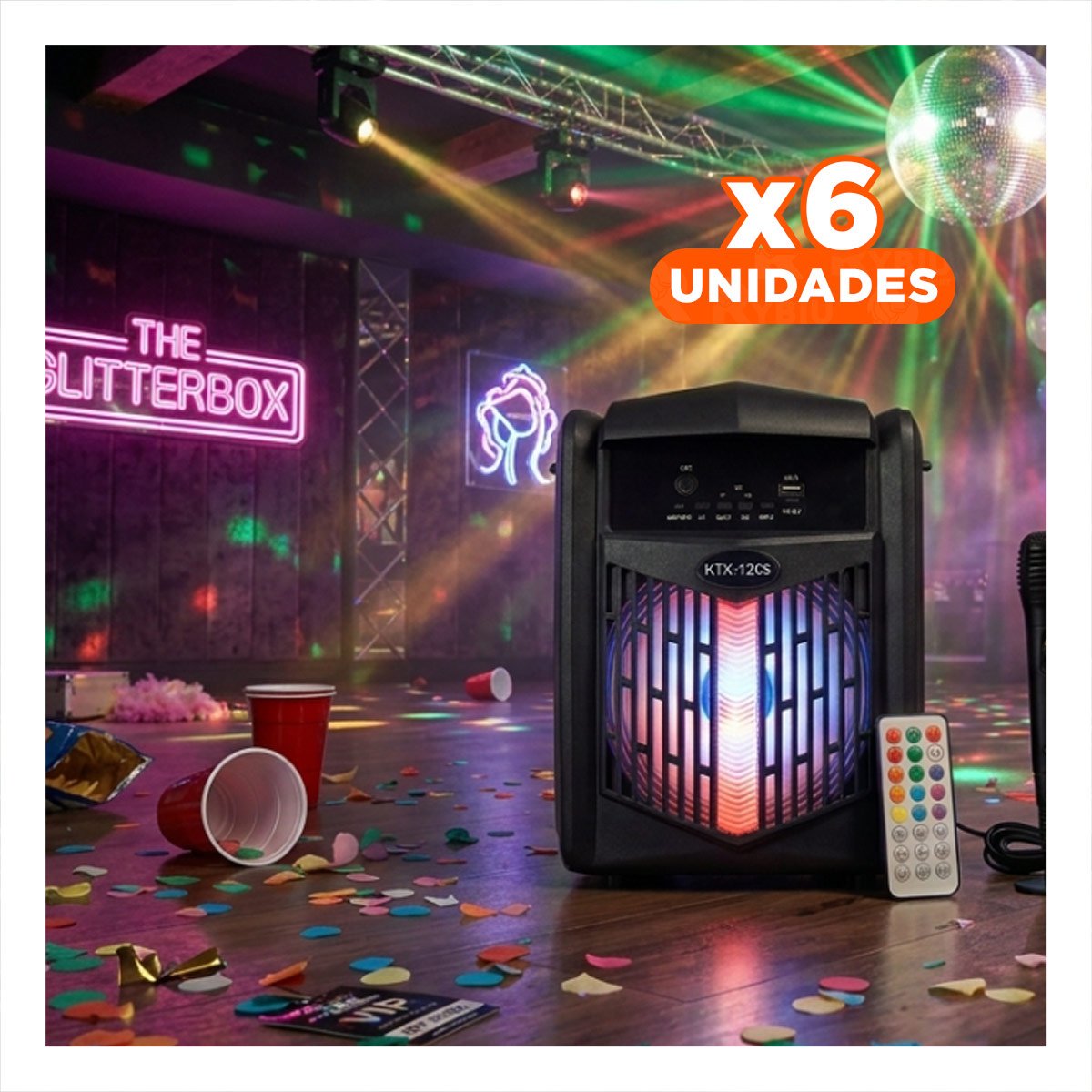 PACK6 SISTEMA MUSICAL CON MICROFONO NEGRO PARA CANTAR Y ESCUCHAR MUSICA Y+REGALO STICKER - 1