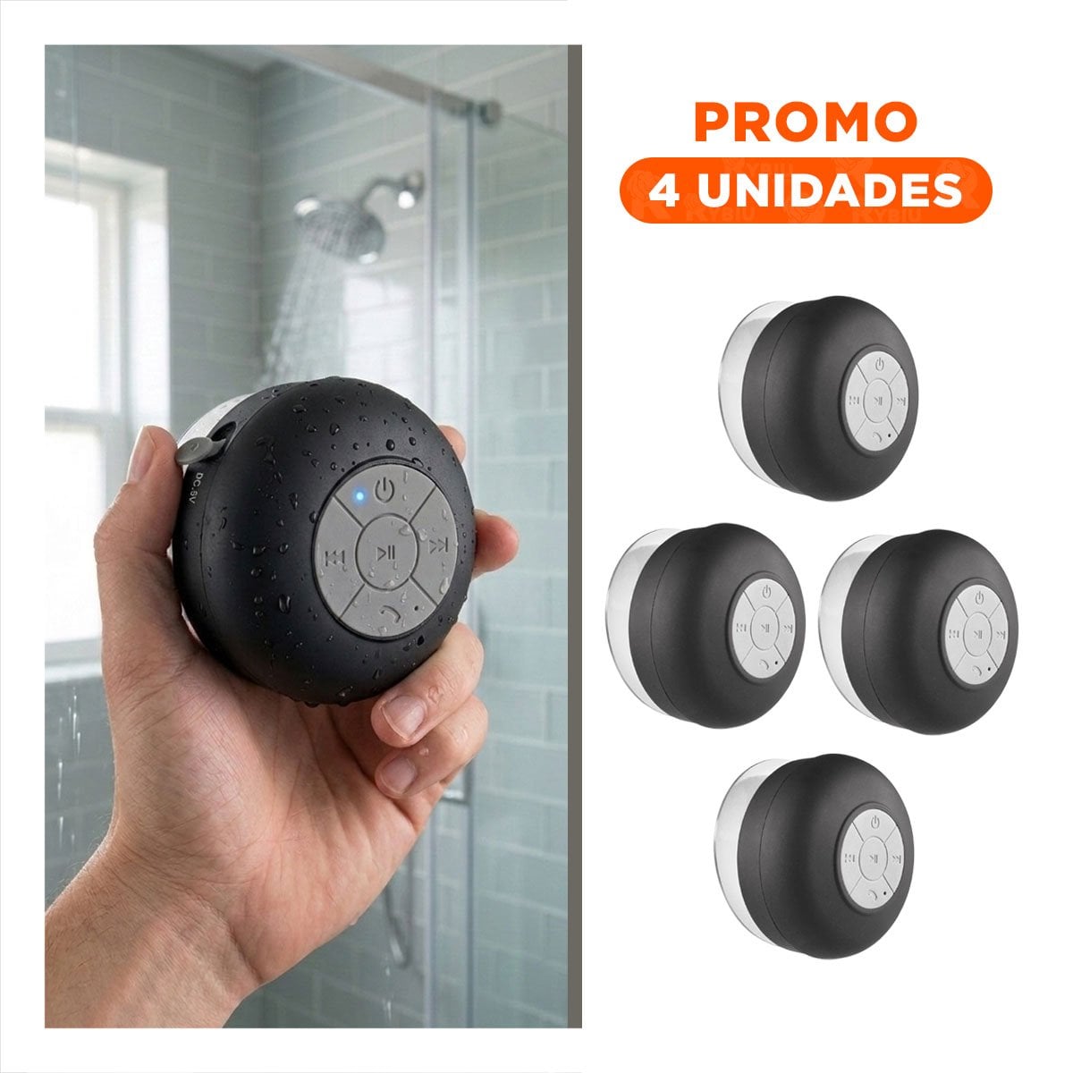 PACK4 DISPOSITIVO NEGRO CON FUNCION BLUETOOTH PARA AMBIENTE MUSICAL EN BANO Y+REGALO STICKER - 1