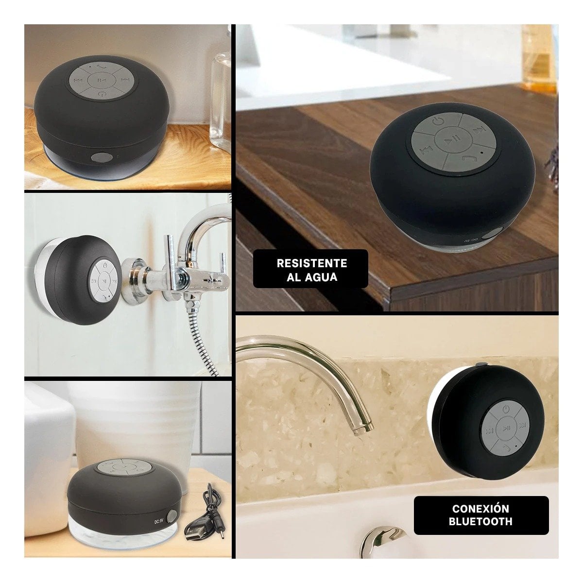 PACK4 DISPOSITIVO NEGRO CON FUNCION BLUETOOTH PARA AMBIENTE MUSICAL EN BANO Y+REGALO STICKER - 2