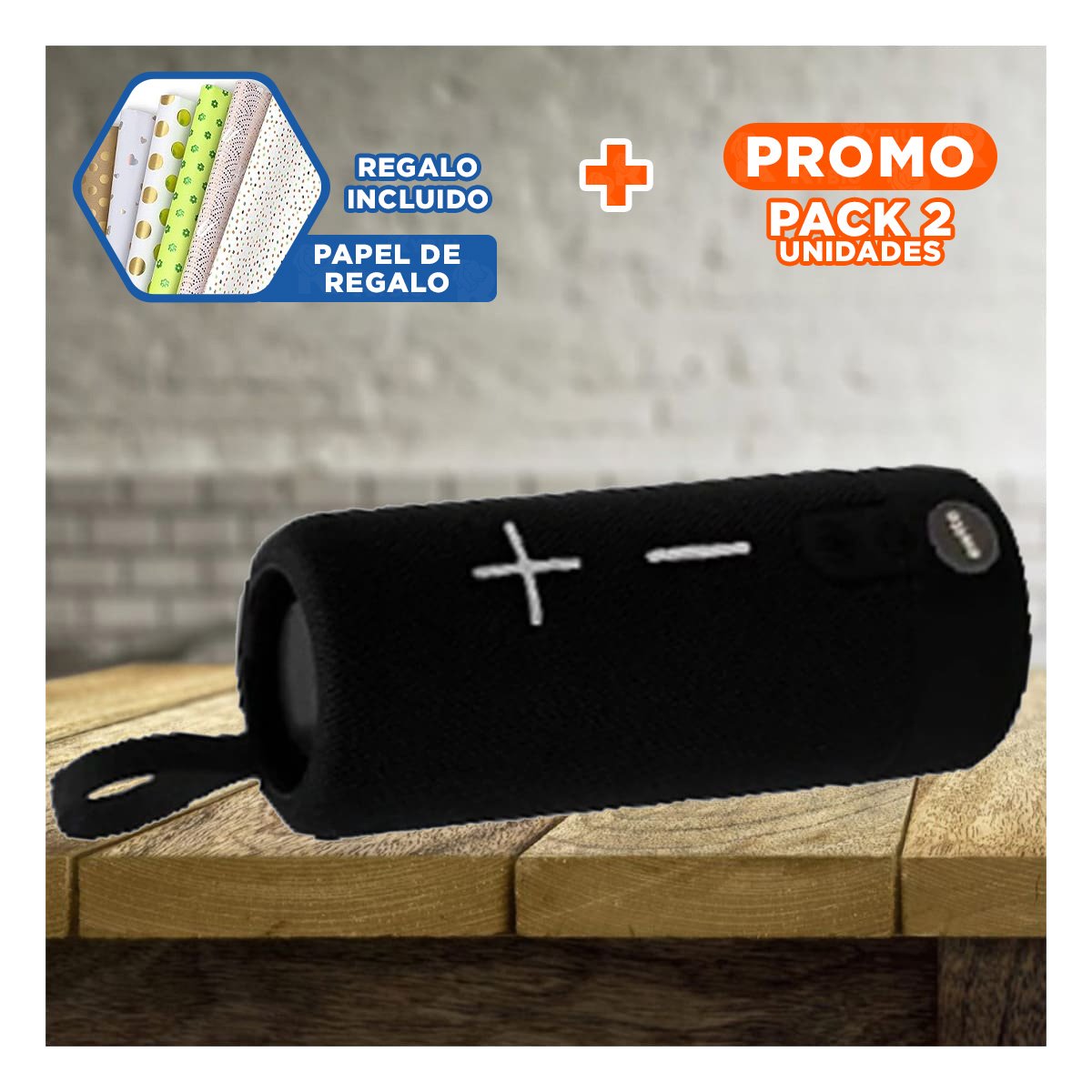 PACK2 ALTAVOZ MODERNO NEGRO TECNOLOGIA FUNCIONAL PARA MUSICA, JUEGOS Y PELICULAS Y+PAPEL REGALO - 1