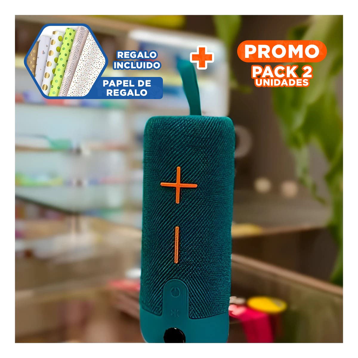 PACK2 ALTAVOZ PROFESIONAL CELESTE ACCESORIO FUNCIONAL PARA REPRODUCIR MUSICA Y+PAPEL REGALO - 1