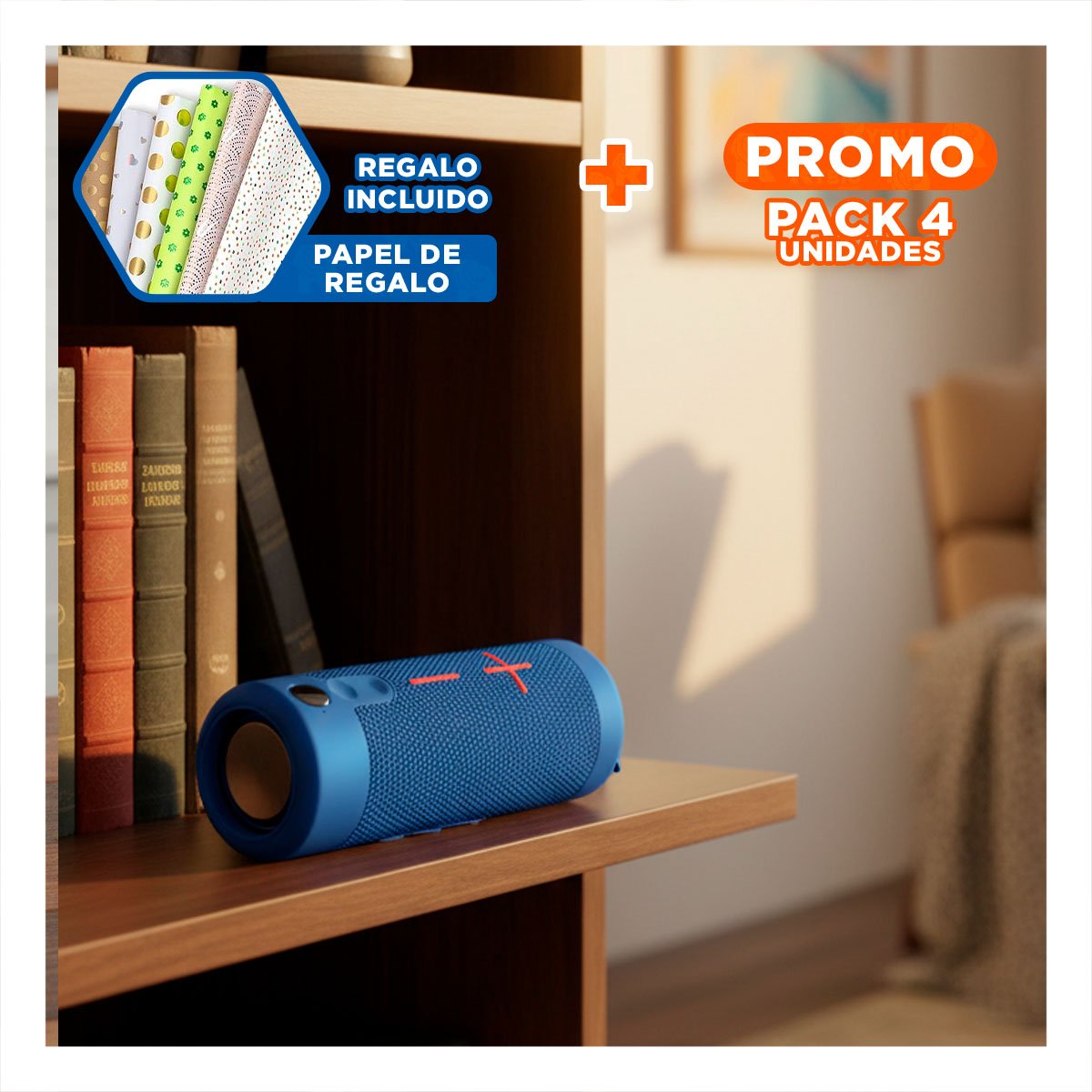 PACK4 REPRODUCTOR COMPACTO AZUL SONIDO NÍTIDO Y TECNOLOGIA MODERNA PARA HOGAR Y+PAPEL REGALO - 1