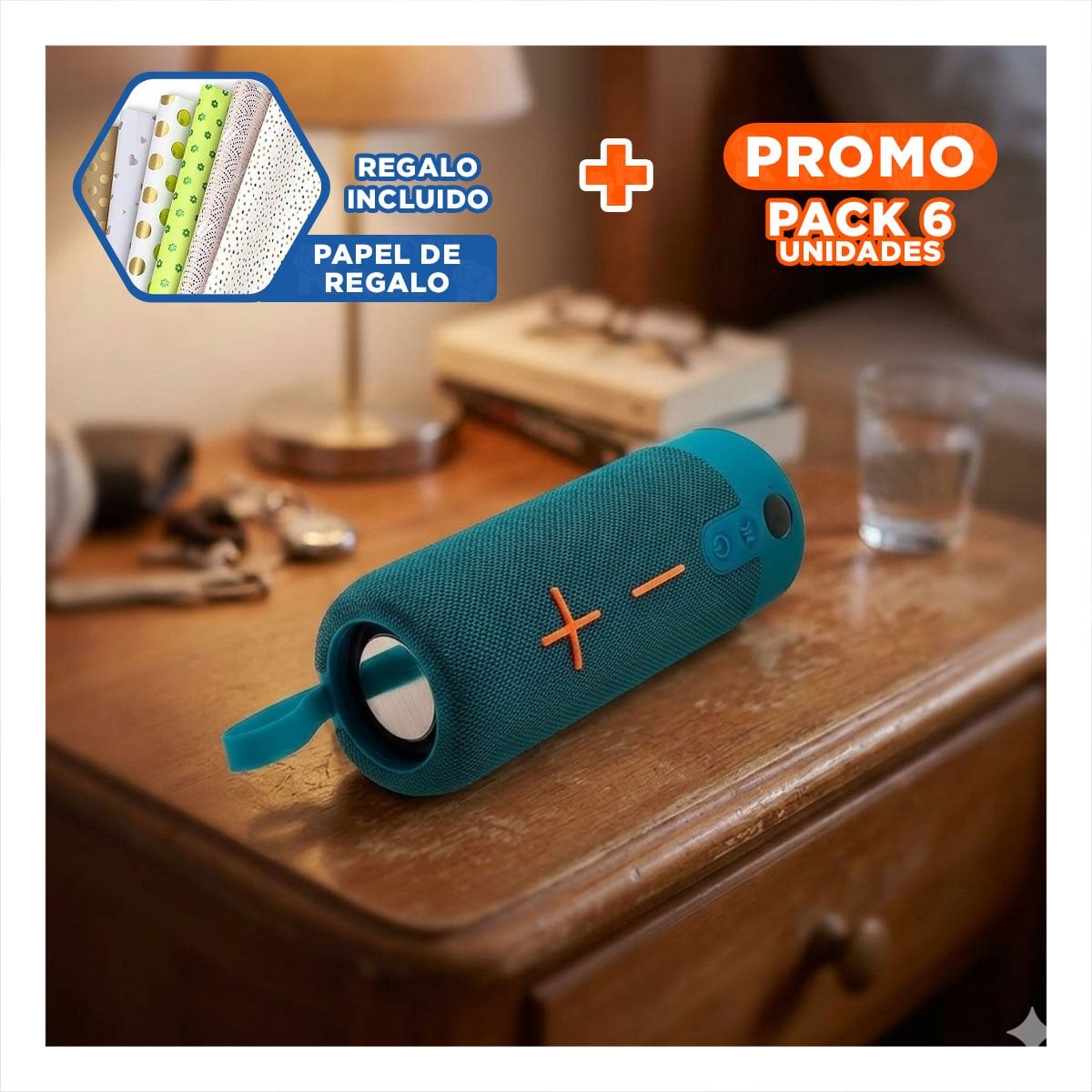 PACK6 BOCINA COMPACTA CELESTE SONIDO CLARO Y POTENTE PARA HOGAR Y TRABAJO Y+PAPEL REGALO - 1