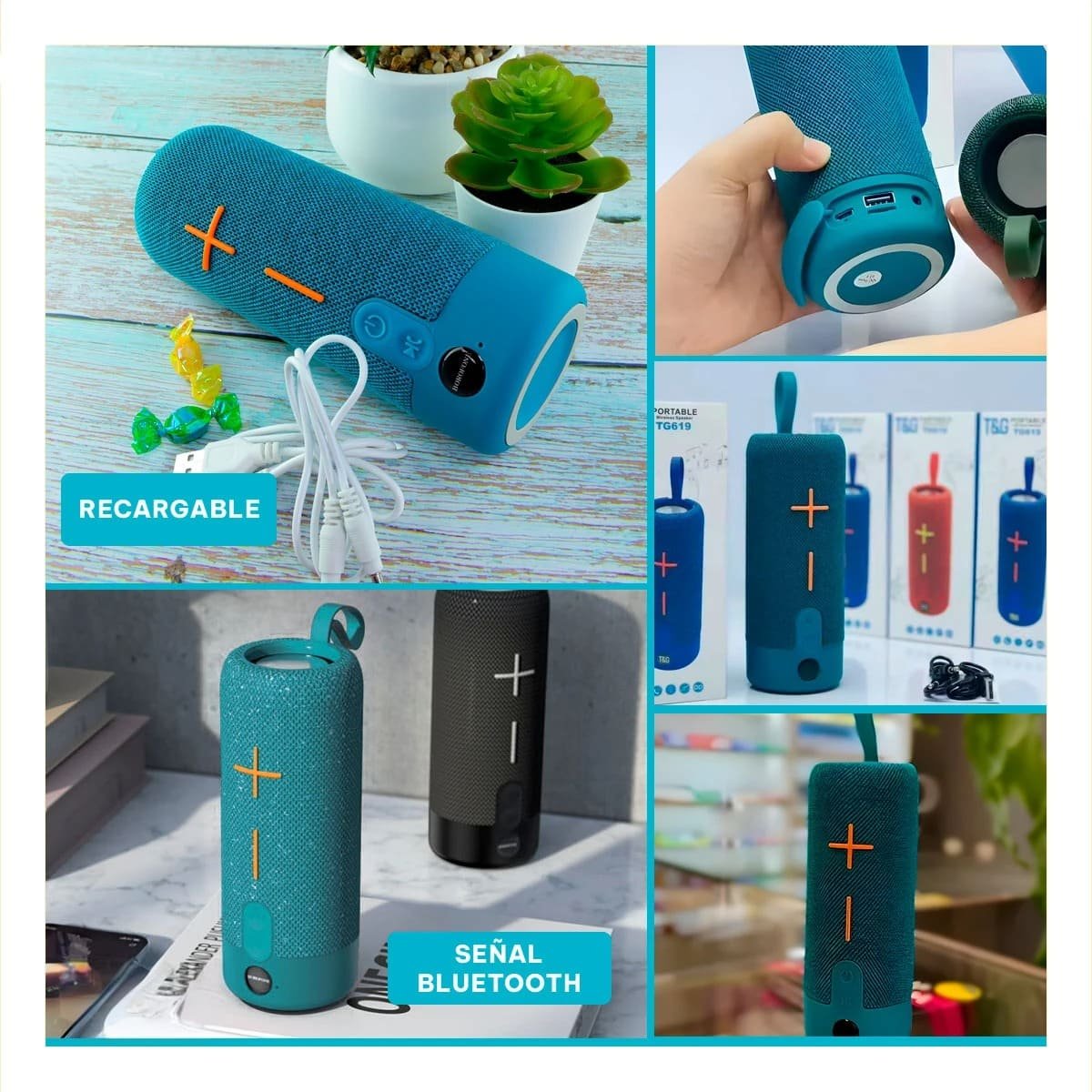 PACK6 BOCINA COMPACTA CELESTE SONIDO CLARO Y POTENTE PARA HOGAR Y TRABAJO Y+PAPEL REGALO - 3