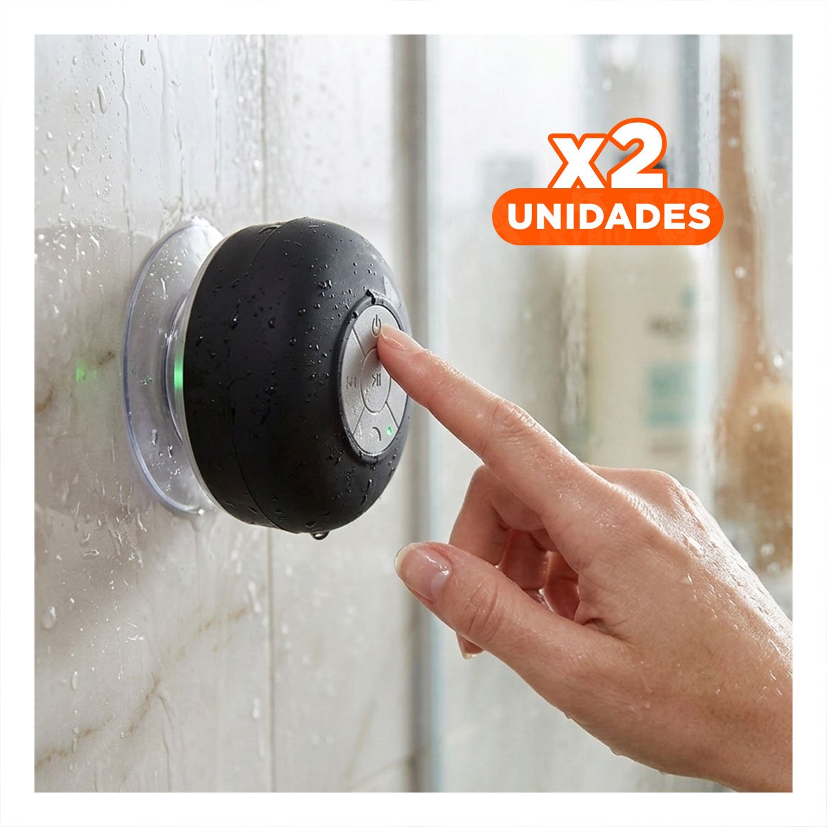 PACK2 BOCINA NEGRO CON AUDIO BLUETOOTH PARA SONIDO NITIDO EN BANO Y+REGALO STICKER - 1