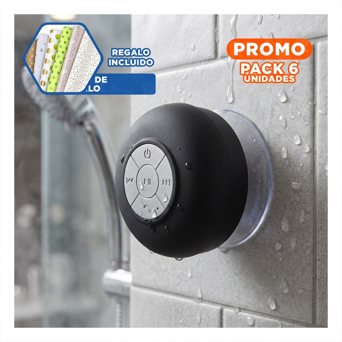 PACK6 ALTAVOZ NEGRO CON SONIDO BLUETOOTH PARA AMBIENTE MUSICAL EN EL HOGAR Y+PAPEL REGALO - 1