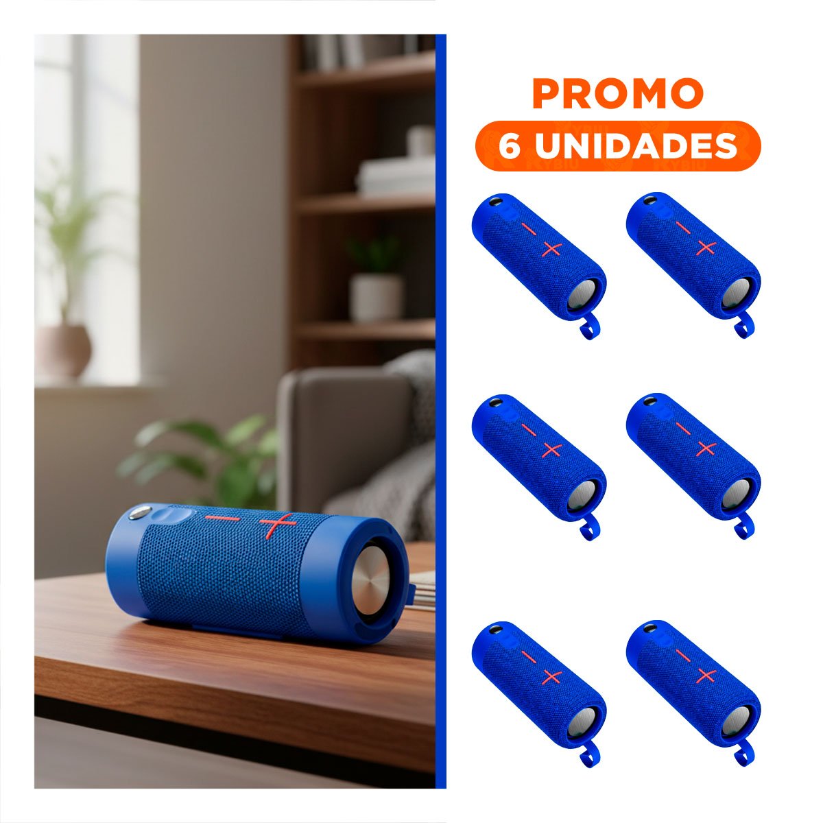 PACK6 BOCINA PROFESIONAL AZUL DISEÑO MODERNO Y ACCESORIO PORTATIL PARA MUSICA - 1