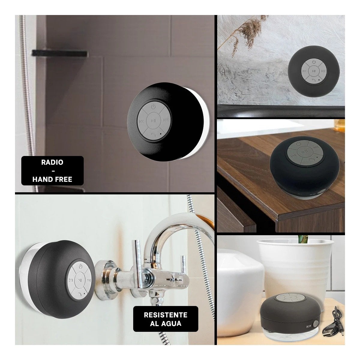 PACK2 ALTAVOZ NEGRO CON CONEXION BLUETOOTH PARA ESCUCHAR CANCIONES BAJO LA DUCHA Y+PAPEL REGALO - 3