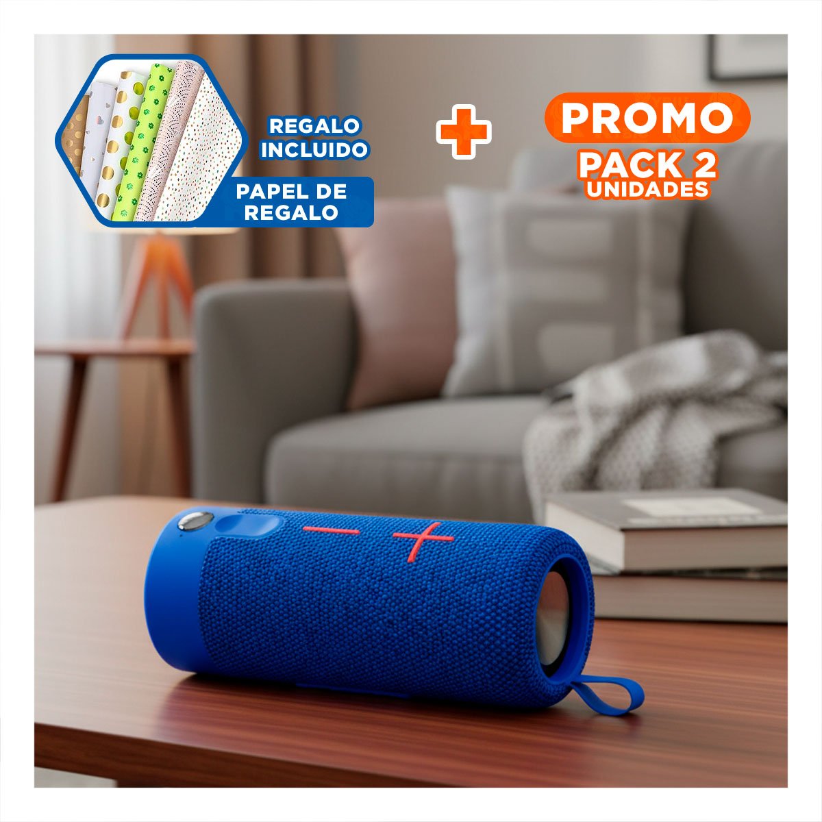 PACK2 BOCINA COMPACTA AZUL DISEÑO COMODO Y AUDIO CLARO PARA OFICINA Y FIESTA Y+PAPEL REGALO - 1