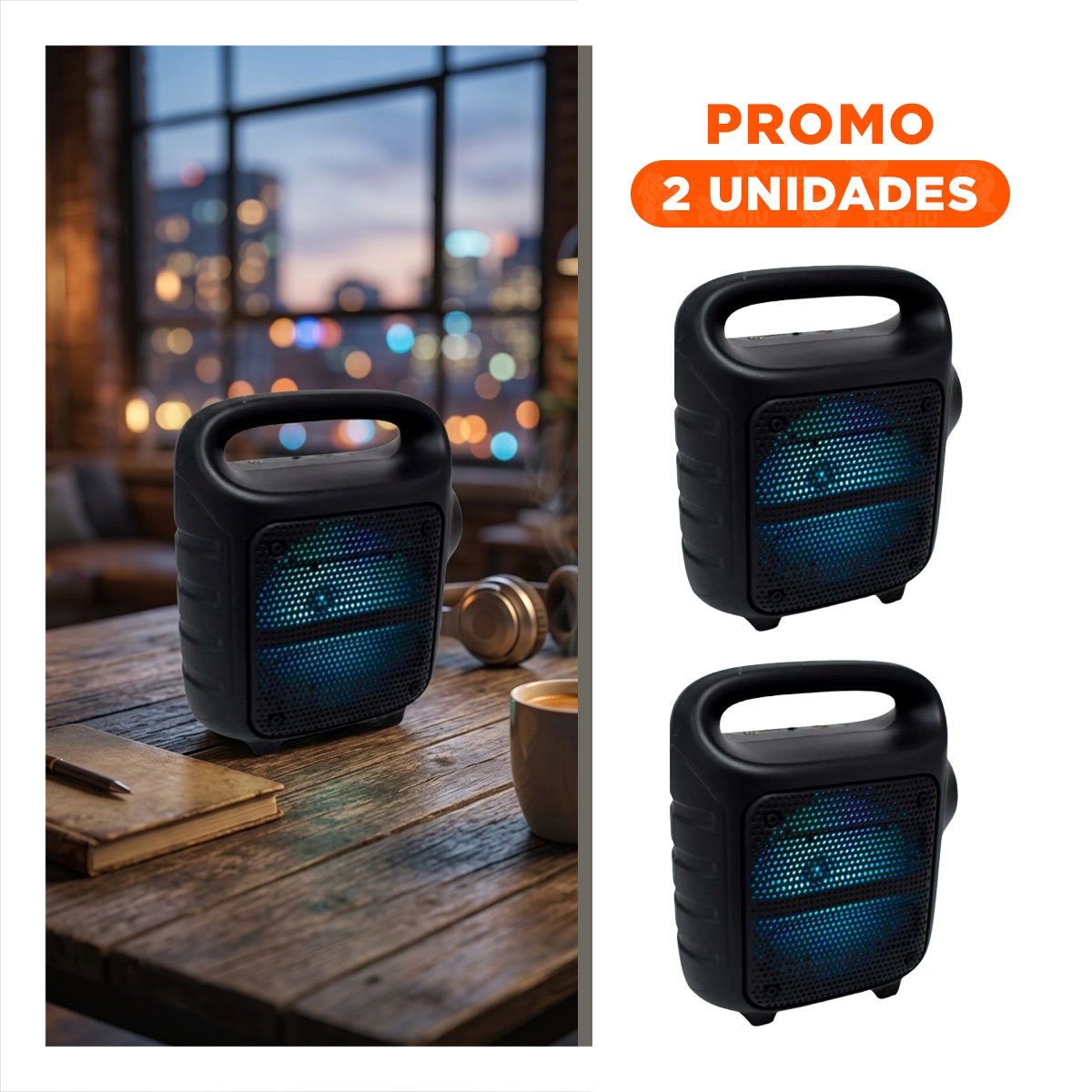 PACK2 PARLANTE PORTATIL NEGRO CON LINTERNA INTEGRADA DE DIMENSIONES 6,5 PULGADAS - 1
