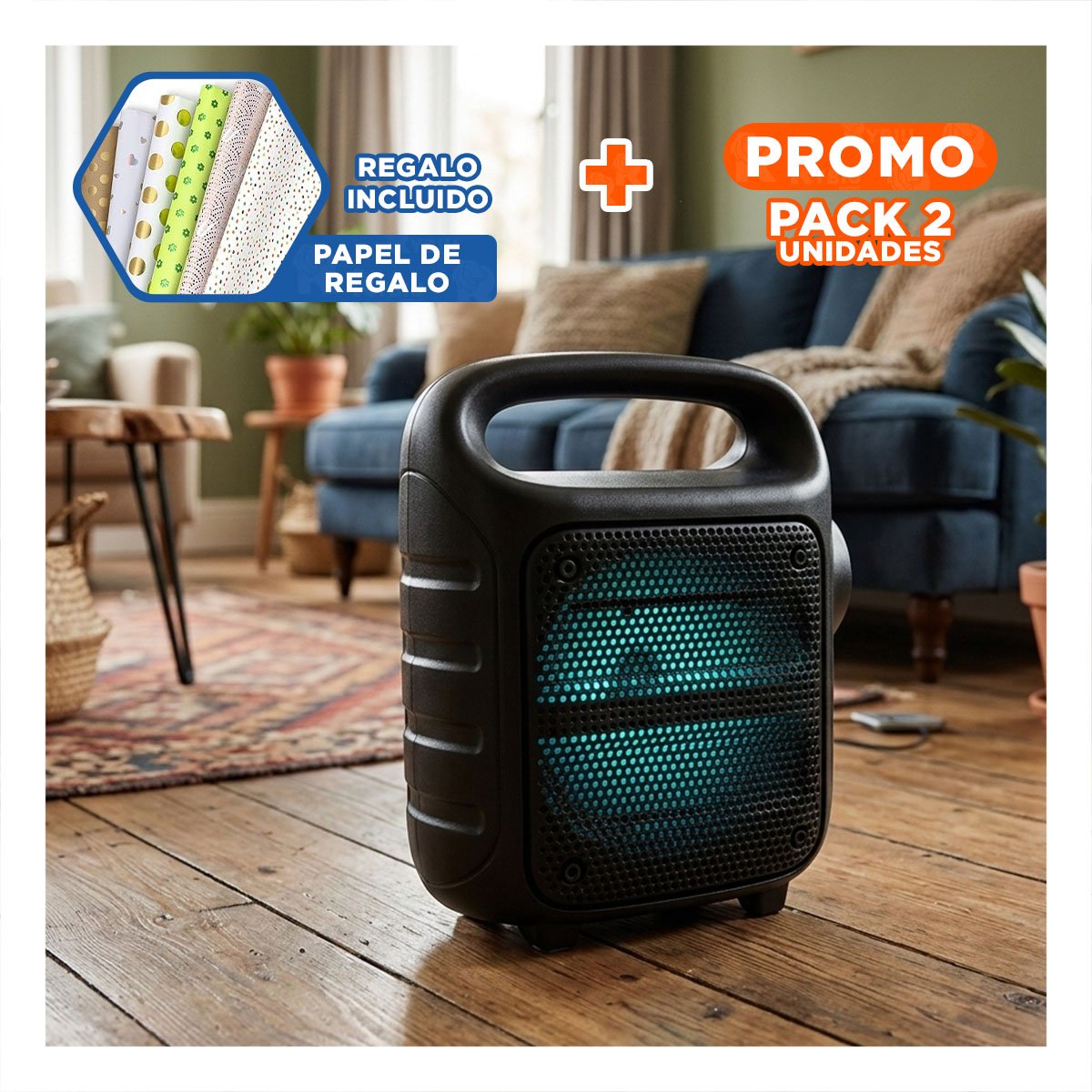 PACK2 PARLANTE COLOR NEGRO CON LINTERNA LED Y ESTRUCTURA DE 6,5 PULGADAS Y+PAPEL REGALO - 1