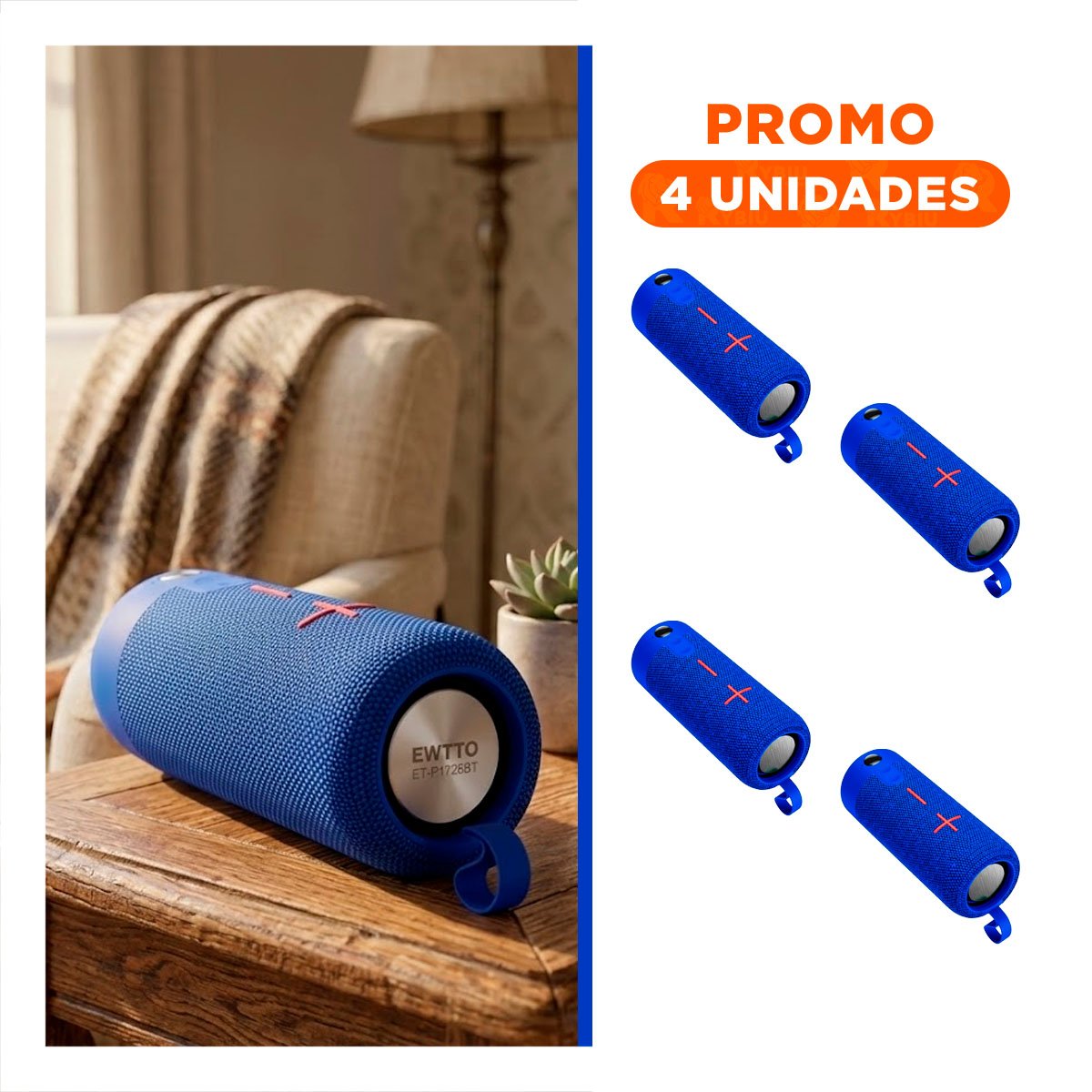 PACK4 PARLANTE PROFESIONAL AZUL SONIDO POTENTE Y AUDIO DE ALTA CALIDAD Y+REGALO STICKER - 1