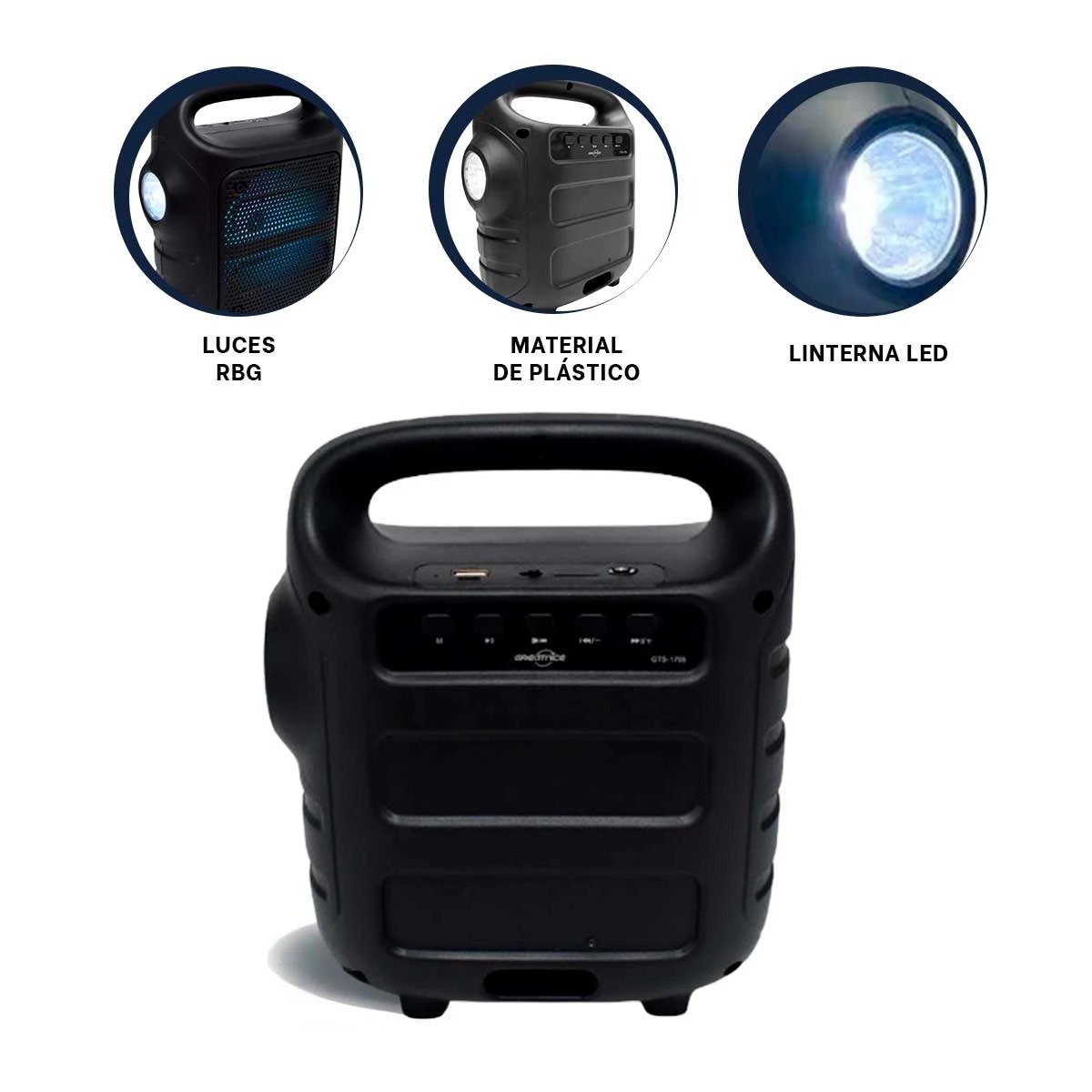 PACK6 ALTAVOZ NEGRO CON LINTERNA LED Y ESTRUCTURA DE 6,5 PULGADAS Y+REGALO STICKER - 2