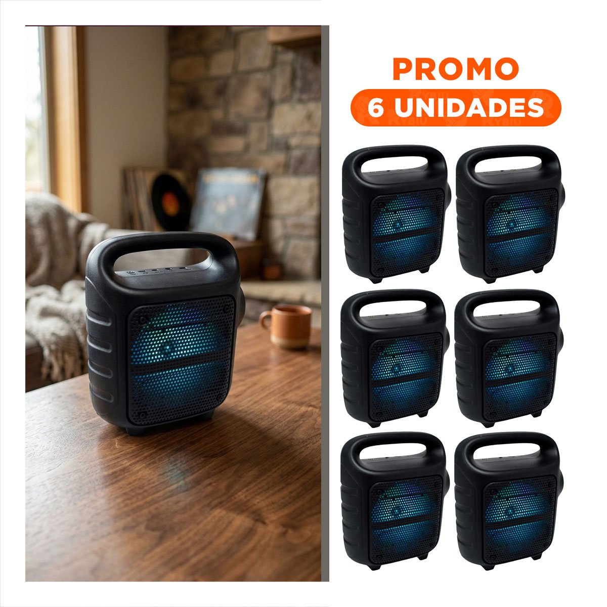 PACK6 ALTAVOZ MULTIMEDIA NEGRO CON LINTERNA INCORPORADA 6,5 PULGADAS - 1