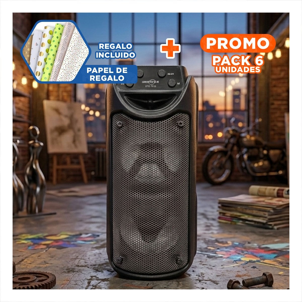 PACK6 EQUIPO BLUETOOTH NEGRO PARA MUSICA AUDIO CLARO Y COMODO EN HOGAR Y OFICINA Y+PAPEL REGALO - 1