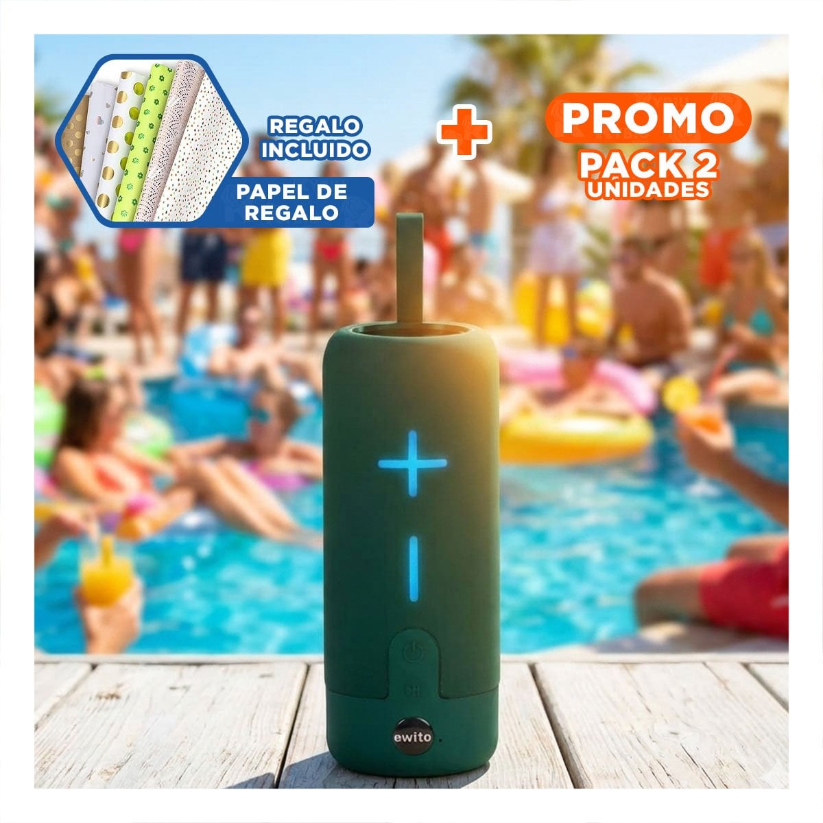 PACK2 ALTAVOZ MODERNO VERDE TECNOLOGIA FUNCIONAL PARA MUSICA, JUEGOS Y PELICULAS Y+PAPEL REGALO - 1