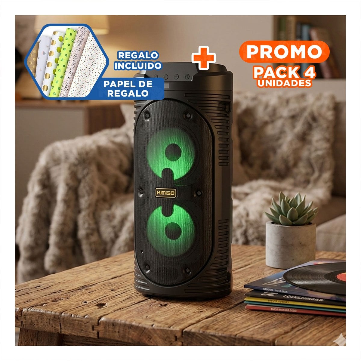 PACK4 PARLANTE TORRE BLUETOOTH CON LUZ LED NEGRO CON POTENCIA AMPLIFICADA Y+PAPEL REGALO - 1