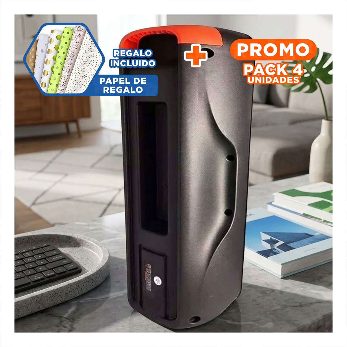 PACK4 REPRODUCTOR COMPACTO NEGRO CON BLUETOOTH AUDIO PORTATIL Y FUNCIONAL Y+PAPEL REGALO - 1