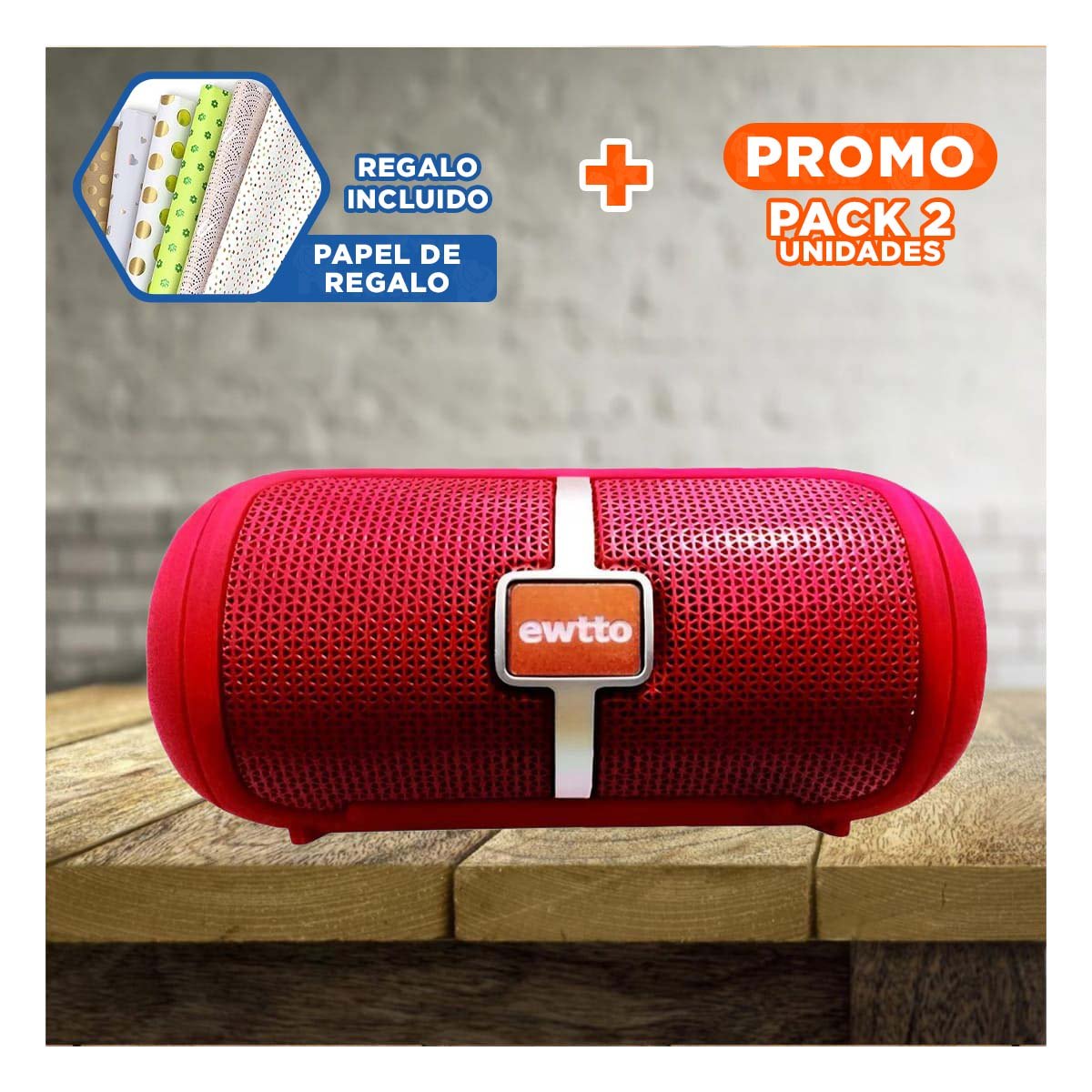 PACK2 ALTAVOZ MODERNO ROJO TECNOLOGIA FUNCIONAL PARA MUSICA, JUEGOS Y PELICULAS Y+PAPEL REGALO - 1