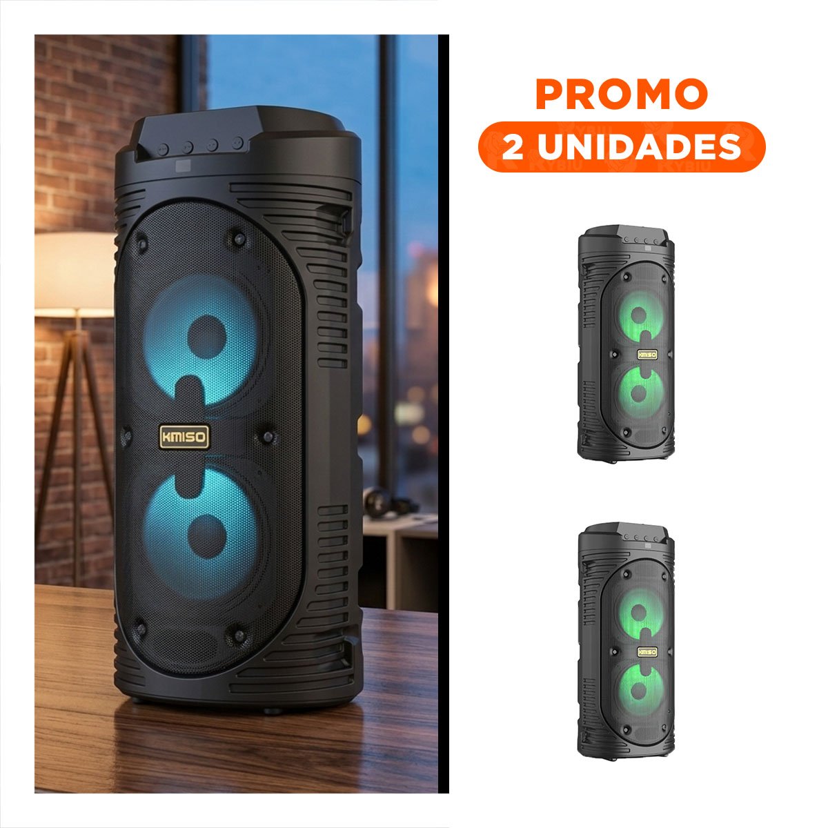 PACK2 ALTAVOZ TORRE BLUETOOTH CON LUZ LED NEGRO CON CONECTIVIDAD INALAMBRICA ESTABLE - 1