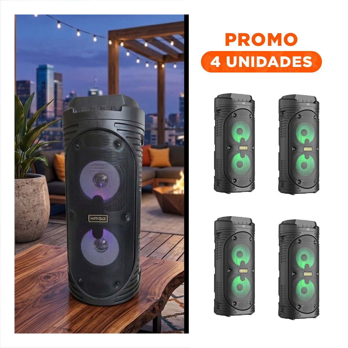 PACK4 ALTAVOZ TORRE BLUETOOTH CON LUZ LED NEGRO CON CARCASA SOLIDA Y MODERNA Y+REGALO STICKER - 1