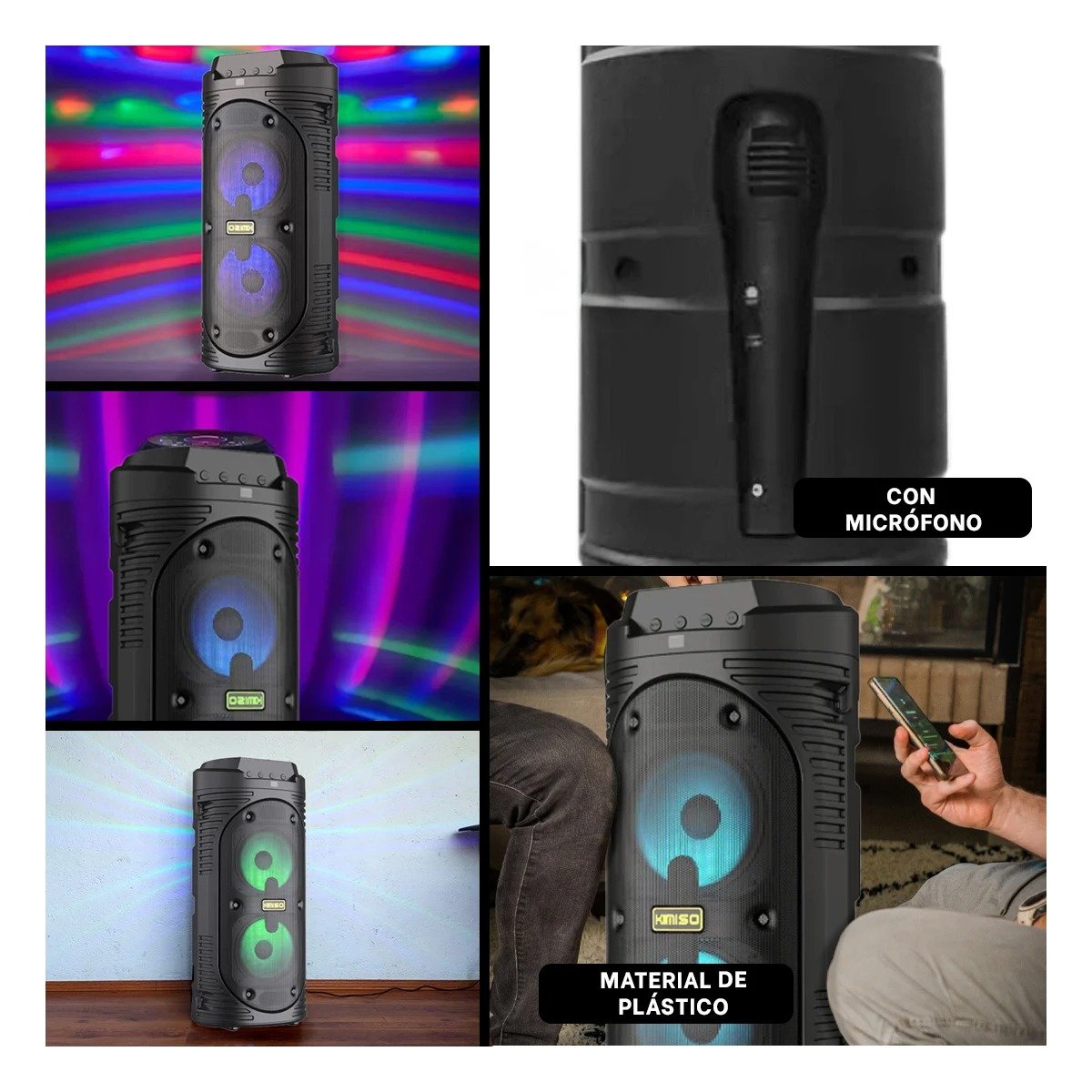 PACK4 ALTAVOZ TORRE BLUETOOTH CON LUZ LED NEGRO CON CARCASA SOLIDA Y MODERNA Y+REGALO STICKER - 2
