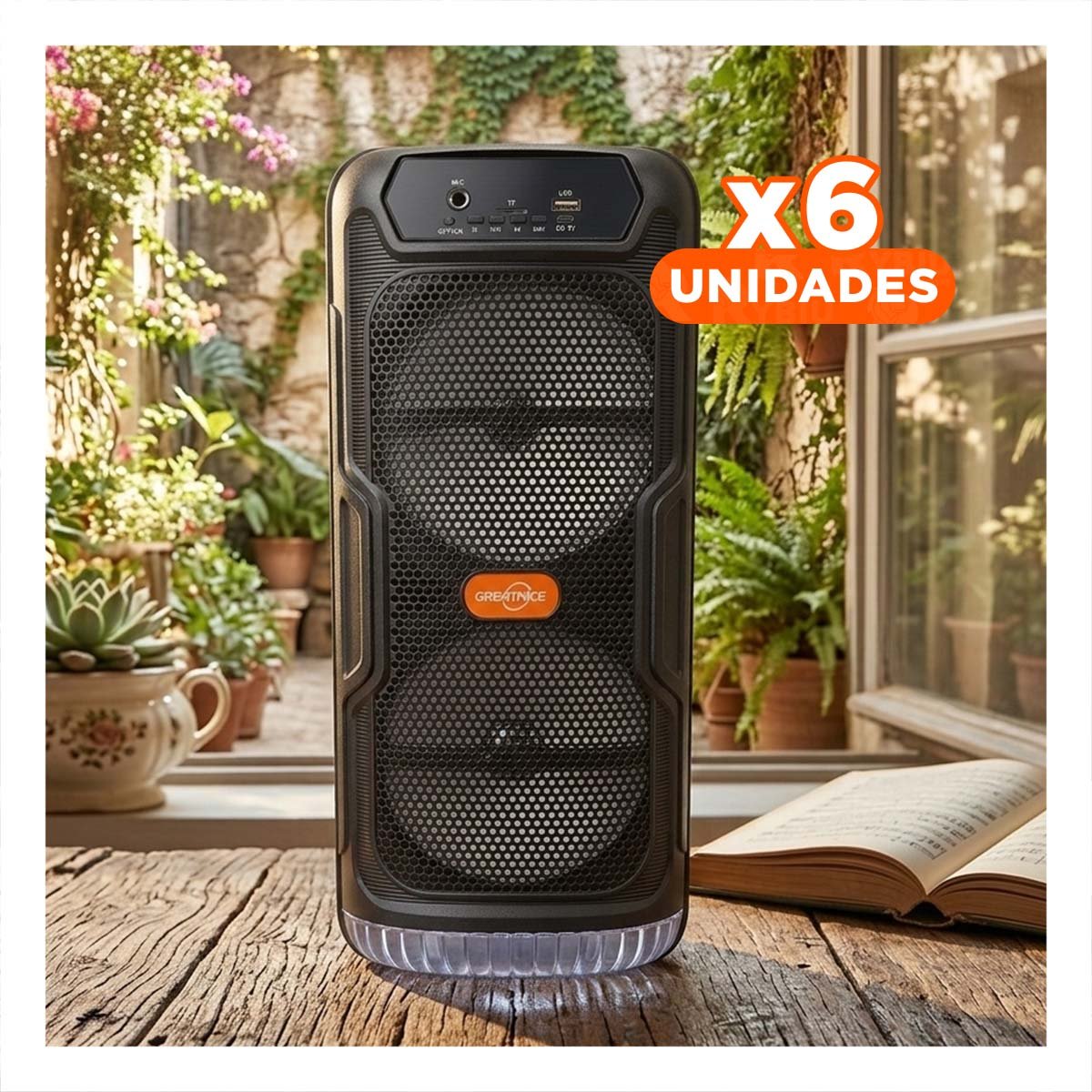 PACK6 SISTEMA PORTATIL NEGRO CON BLUETOOTH SONIDO DURADERO Y POTENTE PARA CASA Y+REGALO STICKER - 1
