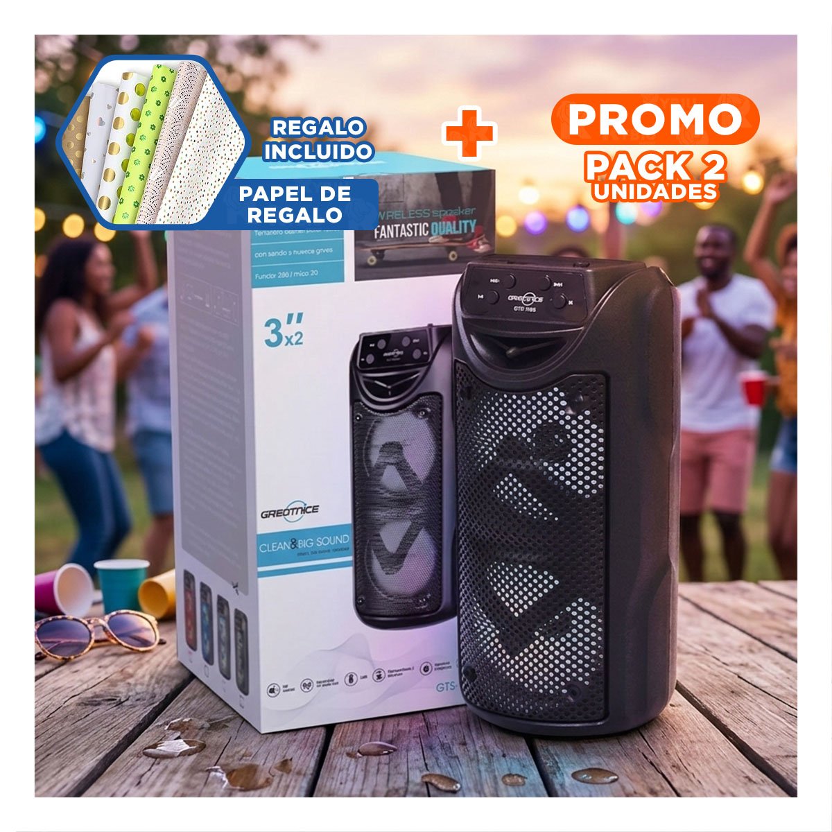 PACK2 ALTAVOZ MODERNO NEGRO PARA MUSICA TECNOLOGIA FUNCIONAL PARA PELICULAS Y+PAPEL REGALO - 1