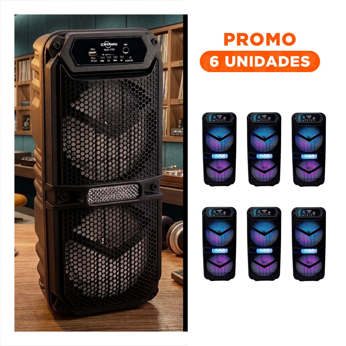 PACK6 PARLANTE COLOR NEGRO BLUETOOTH CON FUNCION INALAMBRICA Y USB - 1