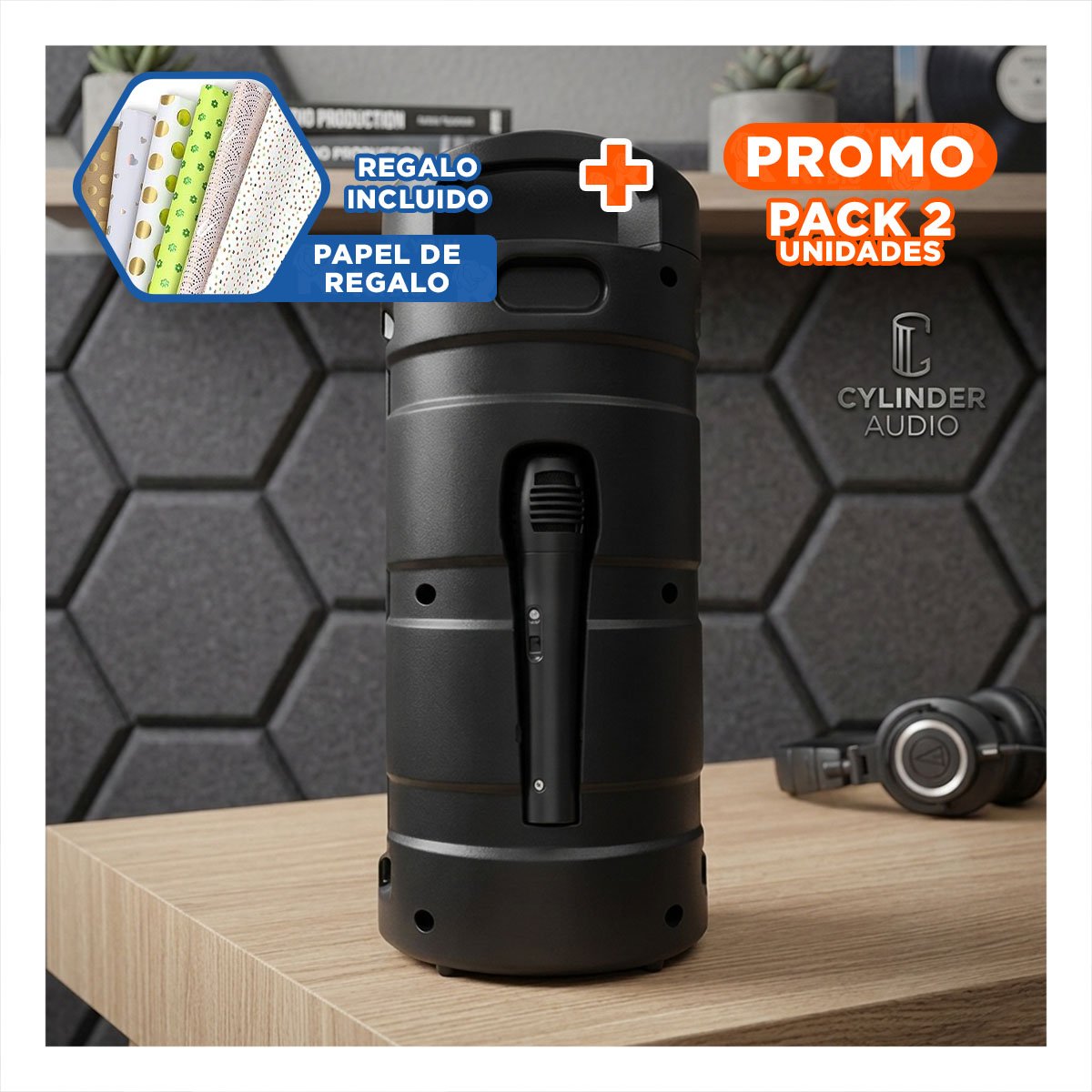 PACK2 BOCINA TORRE BLUETOOTH CON LUZ LED NEGRO CON BASE FIRME ANTIDESLIZANTE Y+PAPEL REGALO - 1